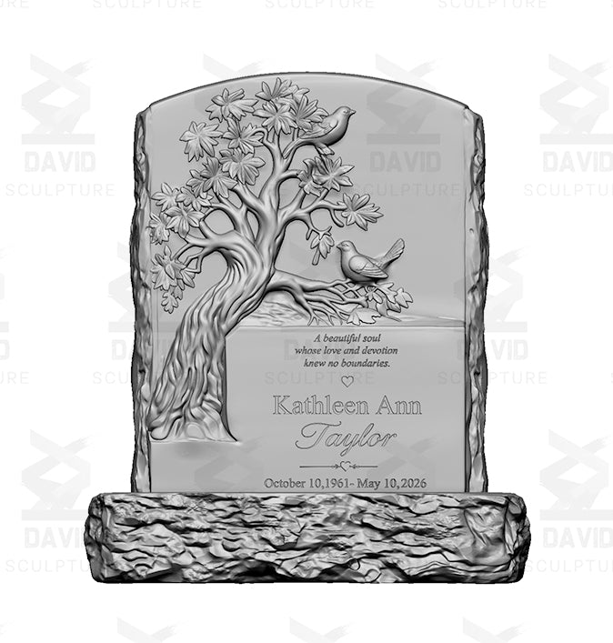 DVS Marble Headstone in Tree and Birds Design DM126—— 50% Deposit Custom link for Tracy Lombardo