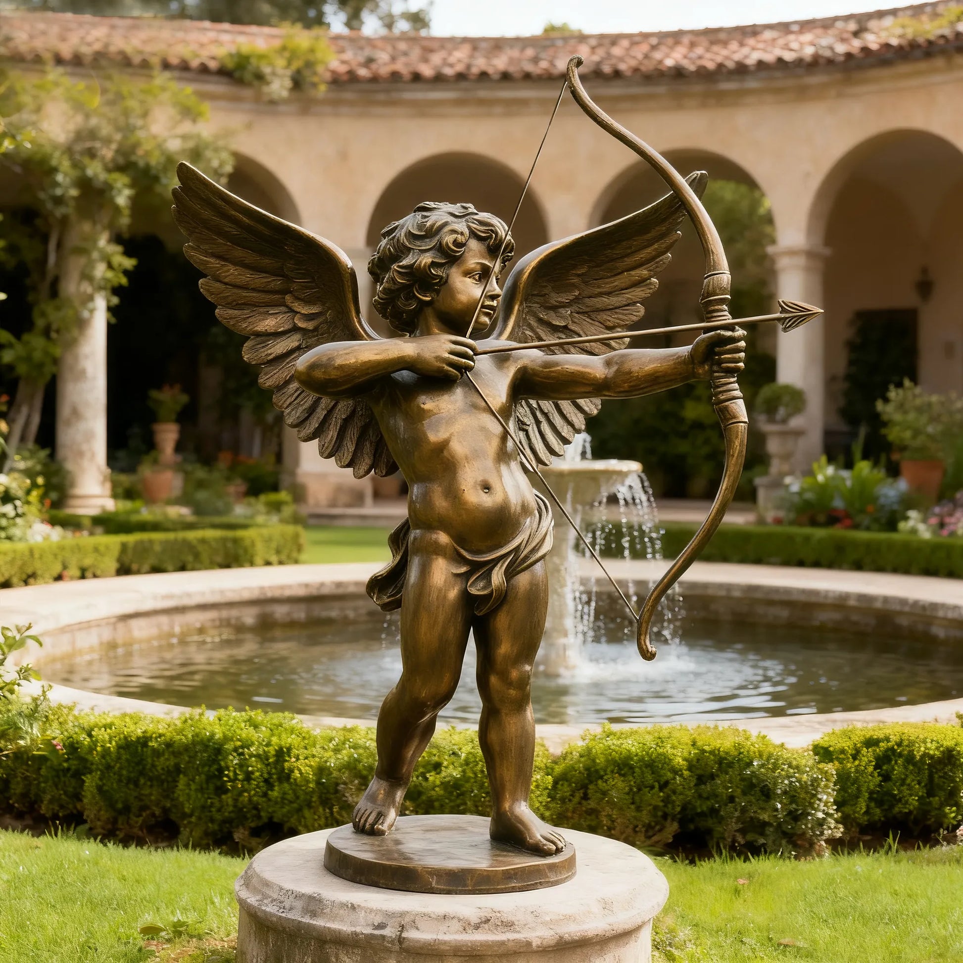 Bronze Sculpture of the God of Love Cupid in a Classical Design for Gardens