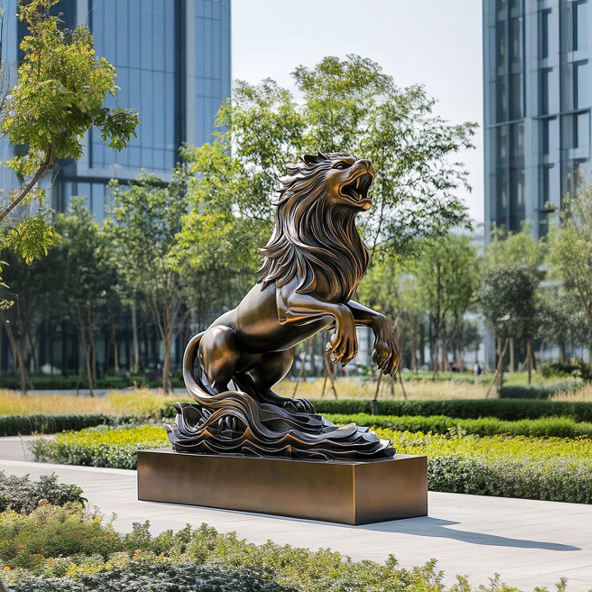 Bronze sculpture with lion design for parks.