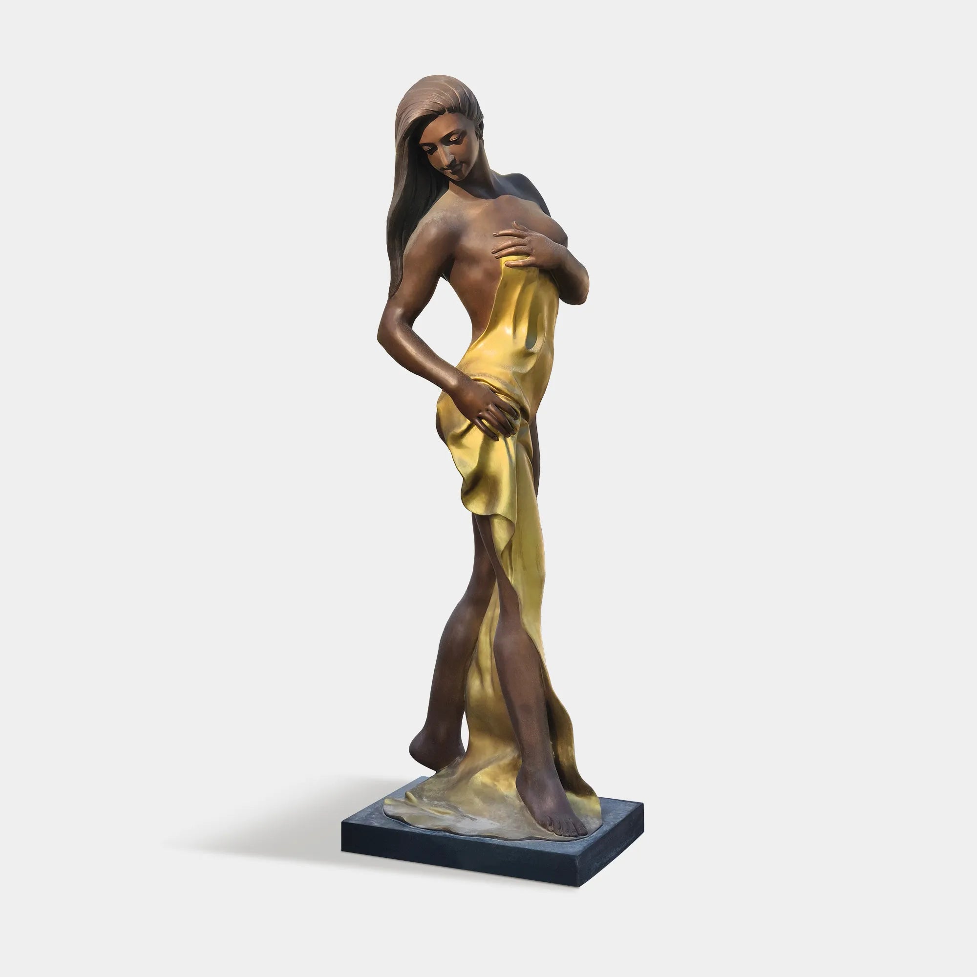 Classical Bronze Female Sculpture with Golden Drape for Villas, Gardens, or Art Spaces