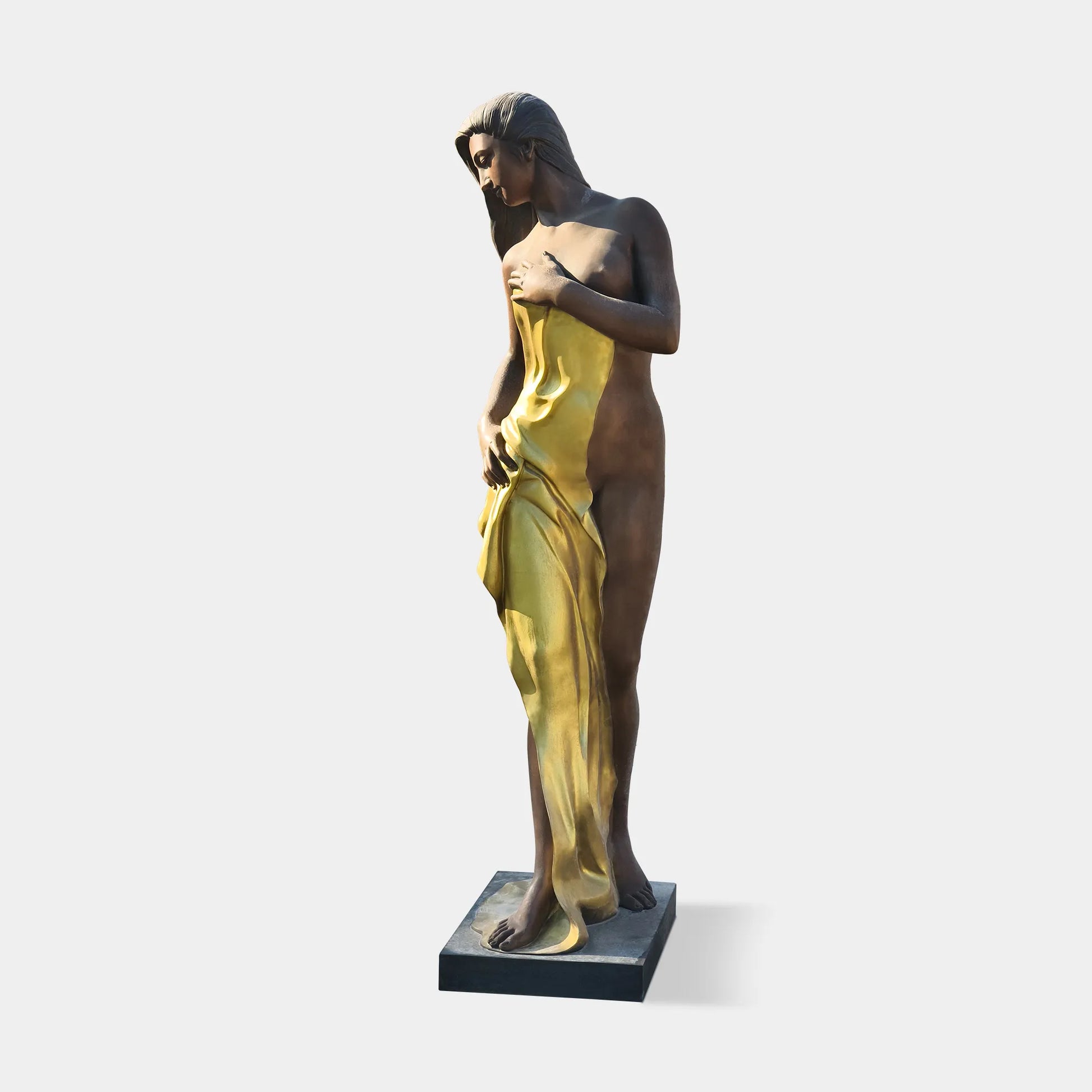 Classical Bronze Female Sculpture with Golden Drape for Villas, Gardens, or Art Spaces