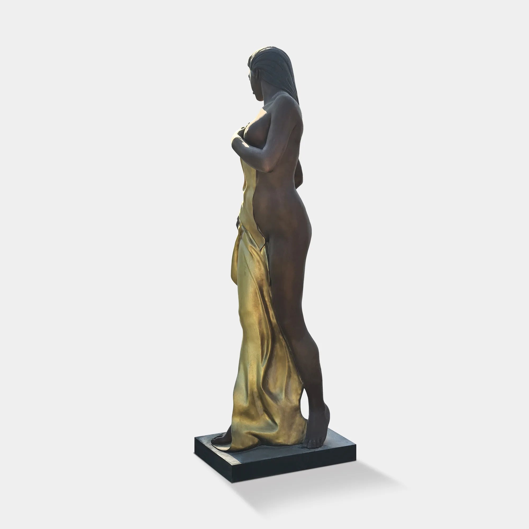 Classical Bronze Female Sculpture with Golden Drape for Villas, Gardens, or Art Spaces