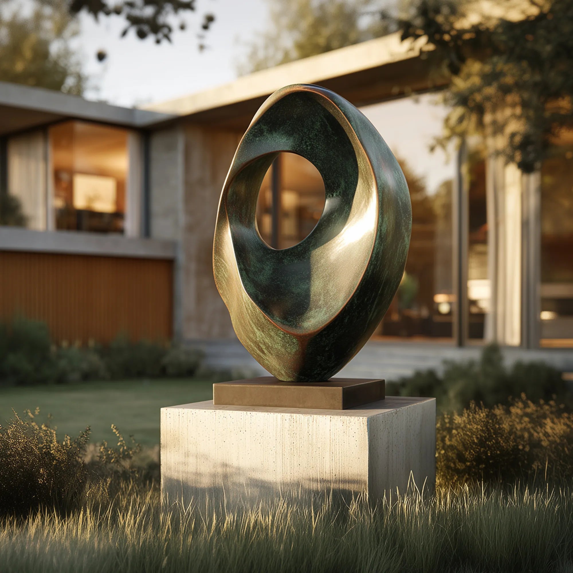 Abstract bronze sculpture with minimalist design for modern home.