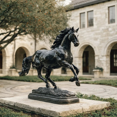 DVS Bronze Galloping Horse Sculpture in Dynamic Pose with Raised Hooves for Plazas, Parks, and Outdoor Spaces DB018