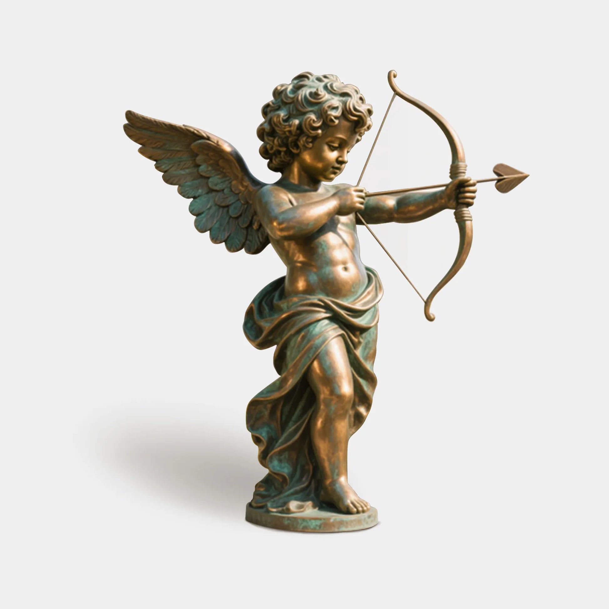 Classical bronze sculpture of Cupid drawing a bow and arrow for villas, gardens, and courtyards.