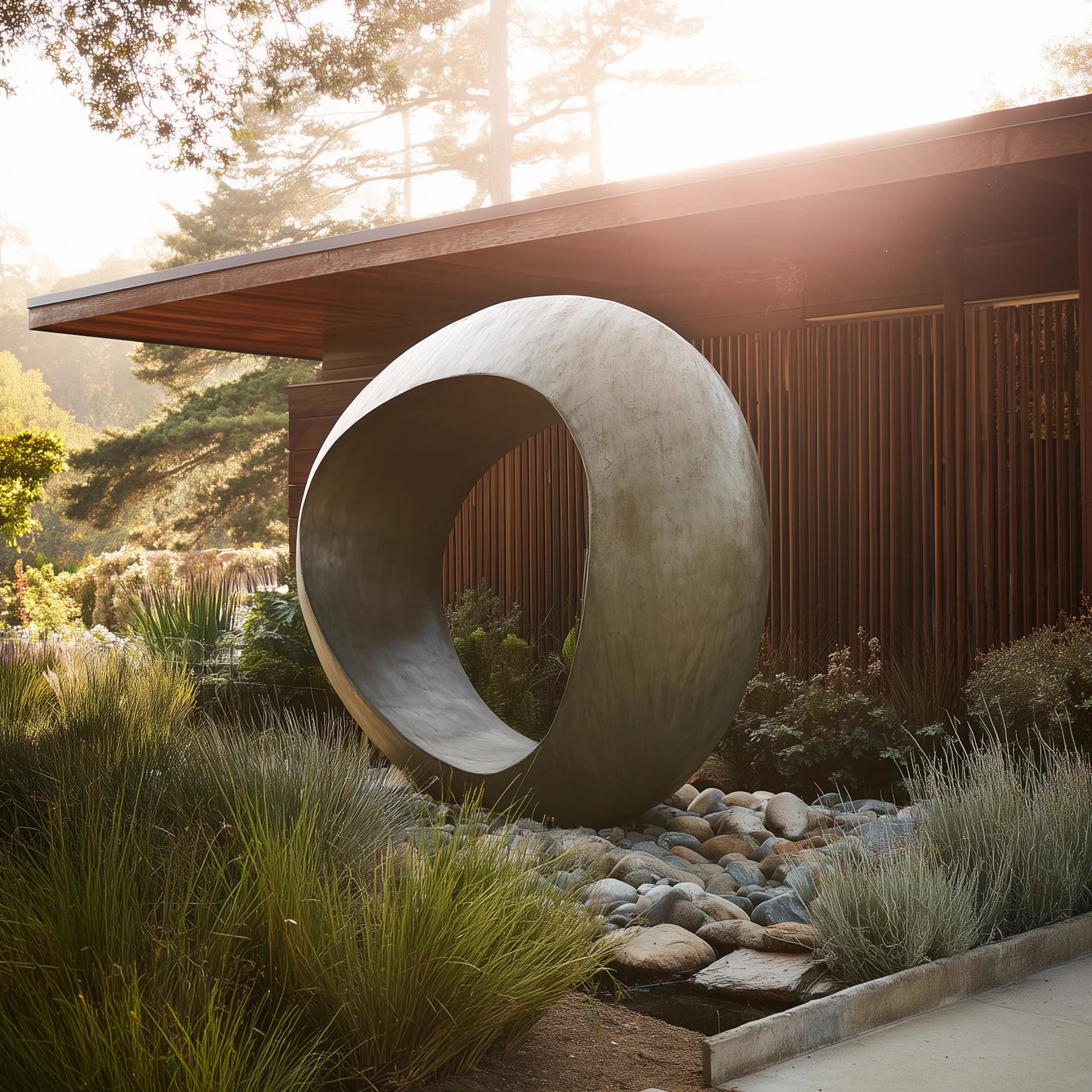 Modern outdoor sculpture with organic form for gardens.