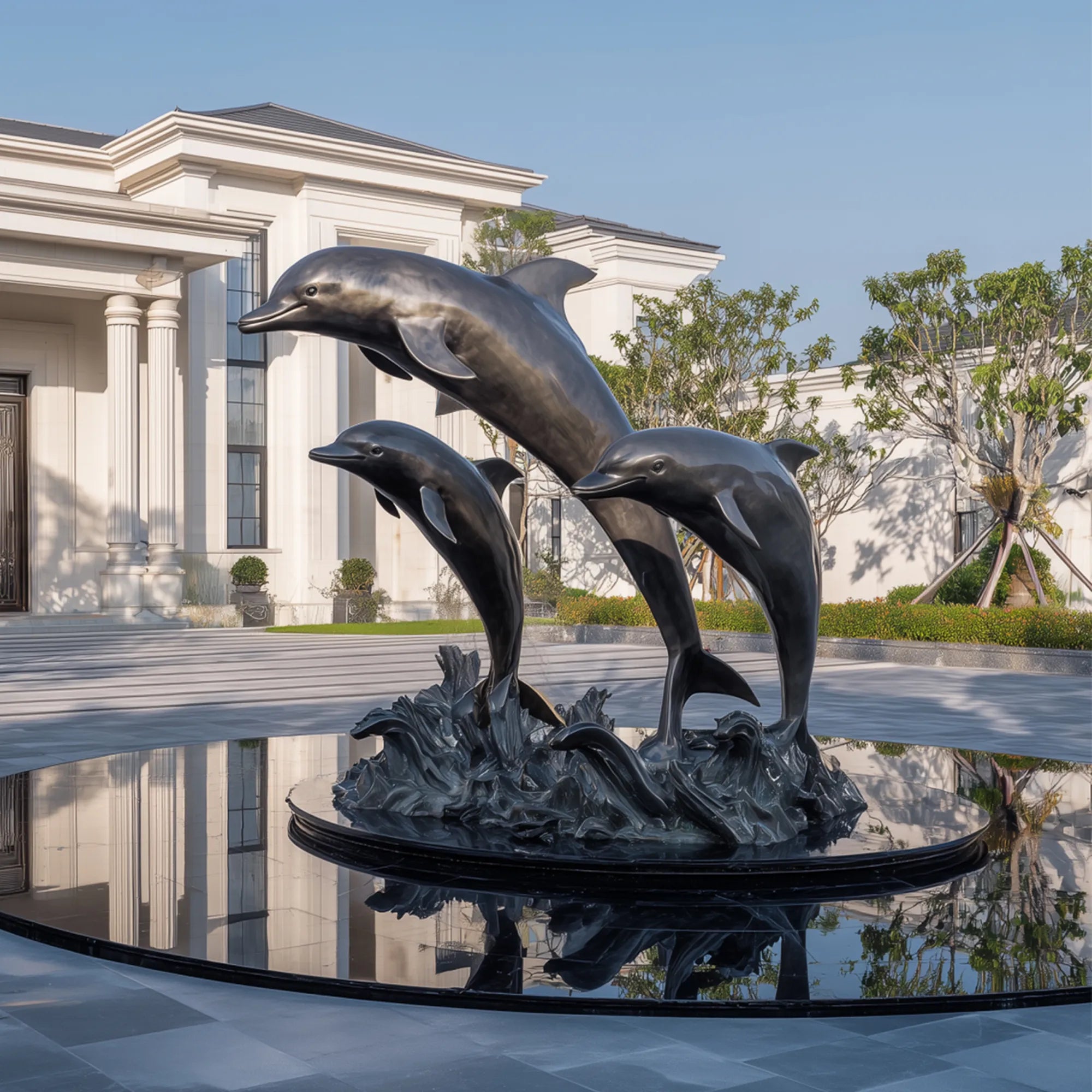 Three Dolphins Sculpture in Bronze for Luxury Gardens