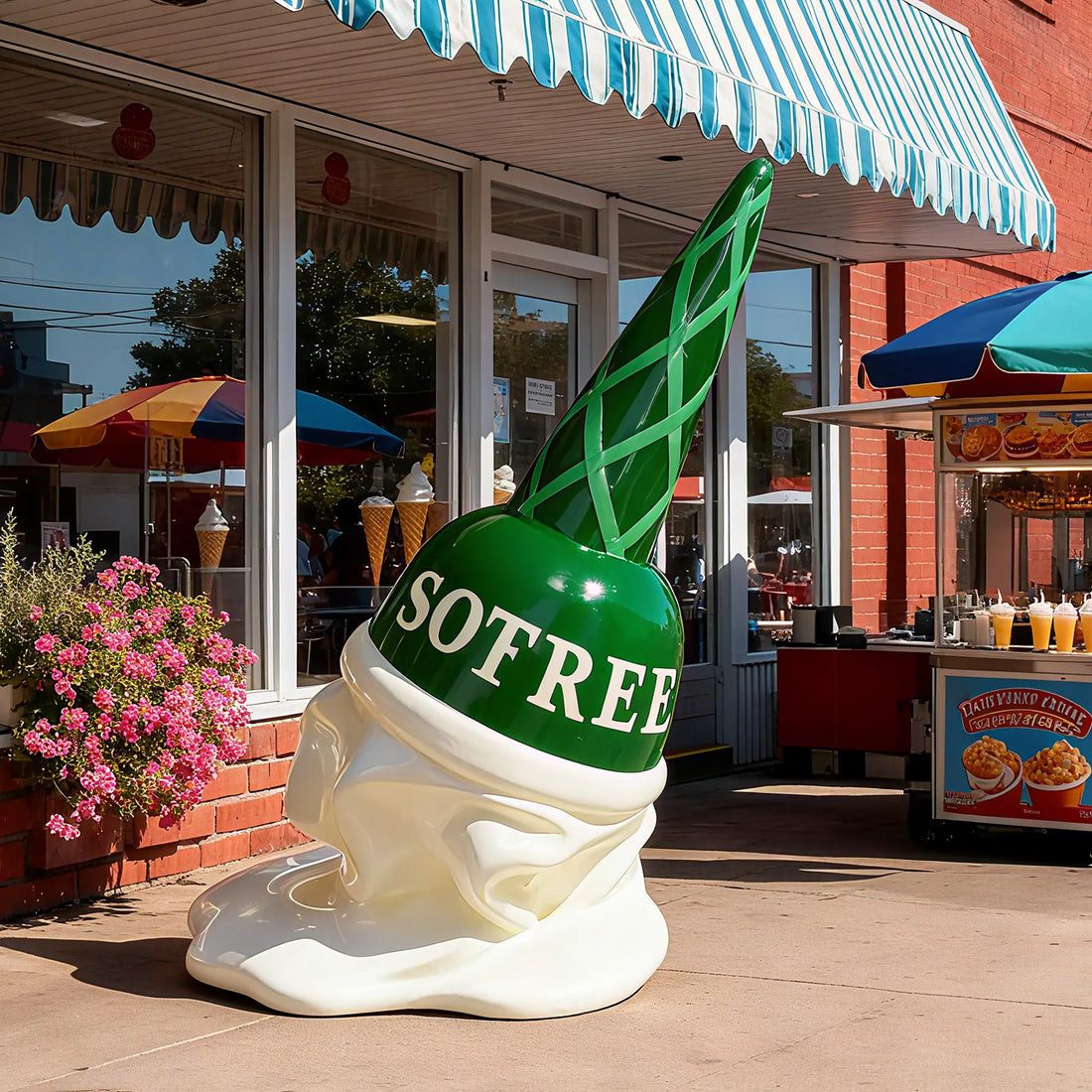 Fiberglass Sculpture of a Melting Ice Cream Cone for Malls, Plazas, and Public Landmarks