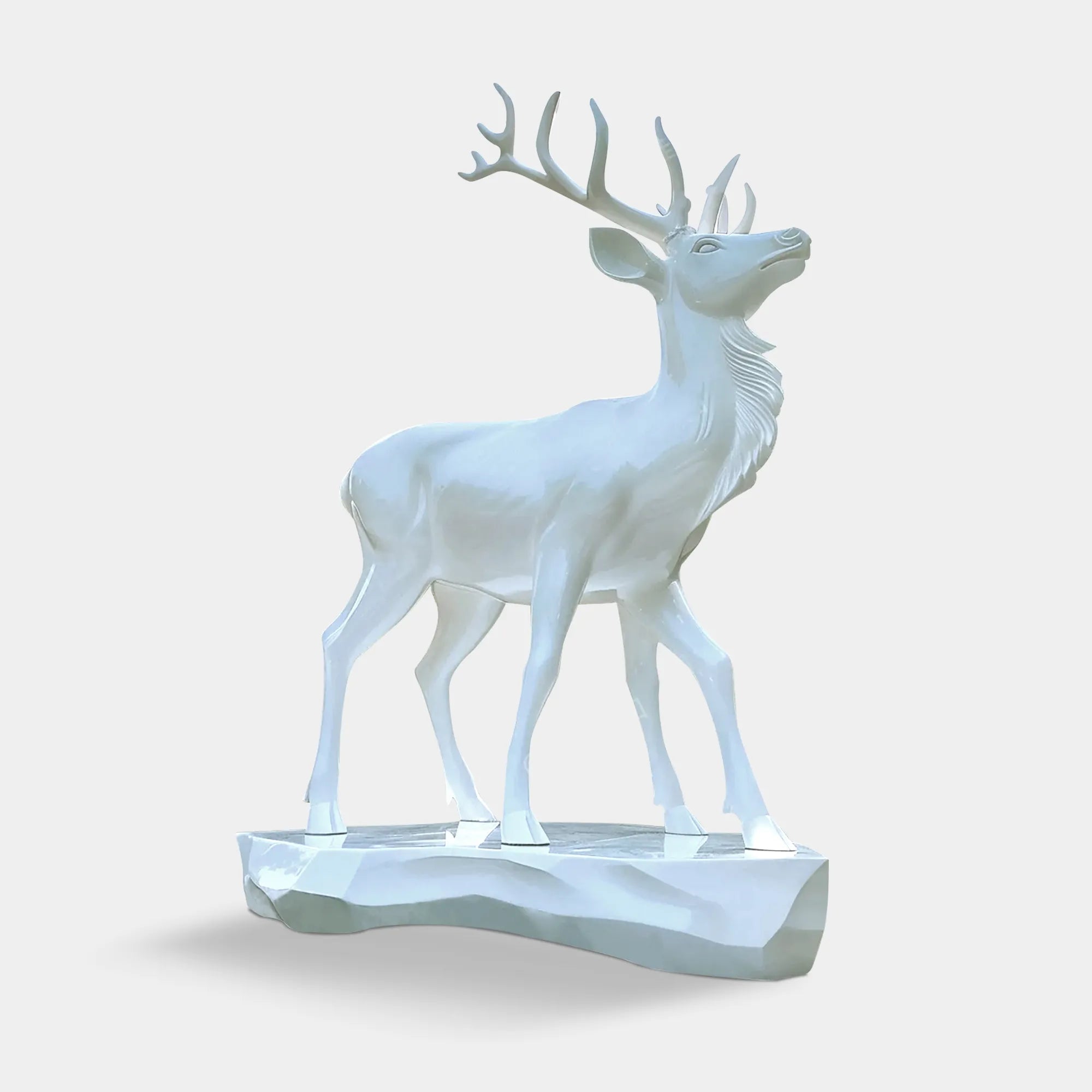 Reindeer fiberglass sculpture with modern design for gardens.