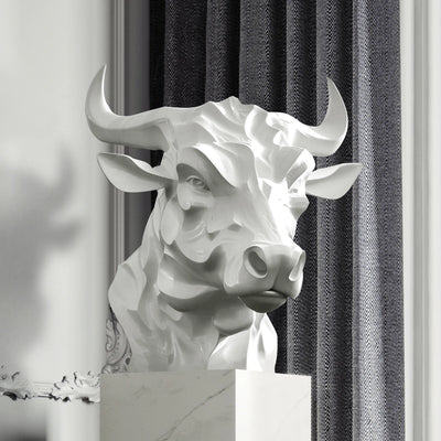 DVS Tabletop Fiberglass Sculpture of a Strong Bull Head with Determined Expression for Villas, Gardens and Modern Interiors DF007