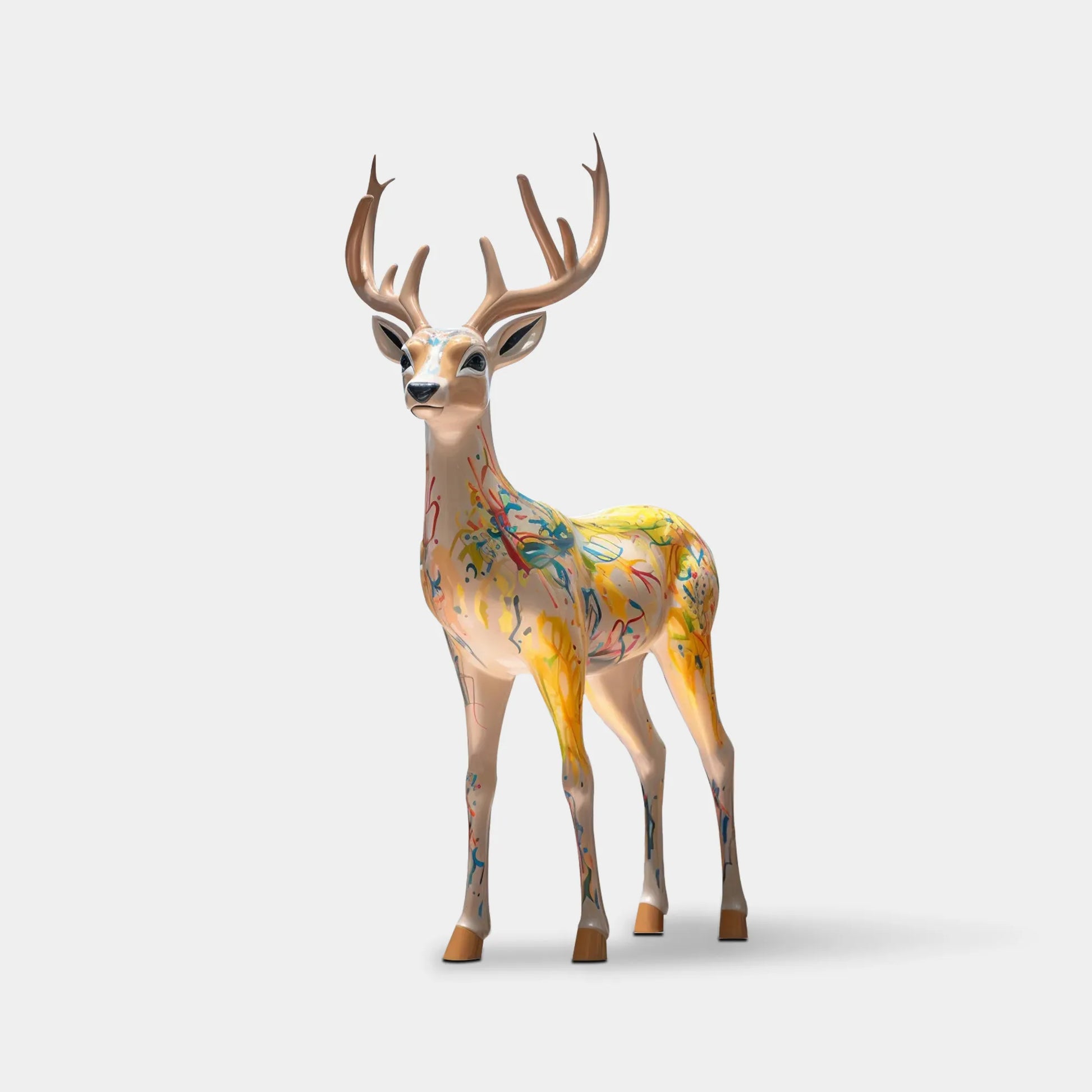 Fiberglass Deer Sculpture with a Colorful Graffiti Painted Design for Gardens