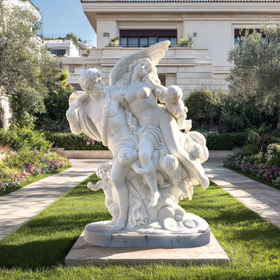 DVS Romantic Angel with Cherubs Marble Statue for Villas, Gardens & Churches DM006
