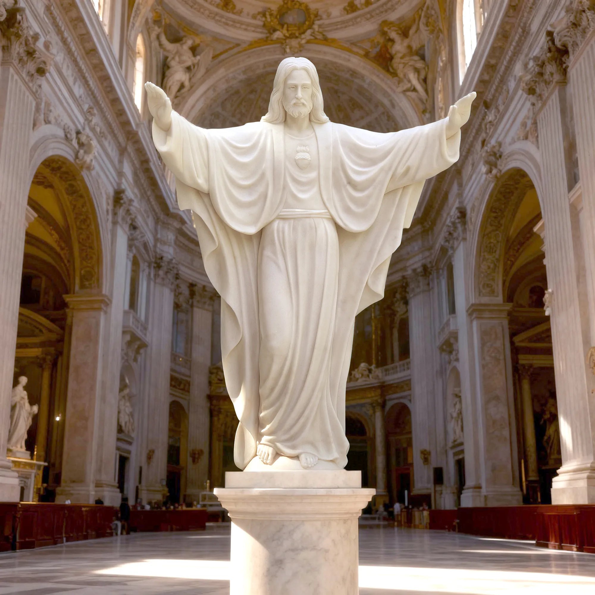 Classical marble sculpture of Jesus Christ for villas, churches, and cemeteries.