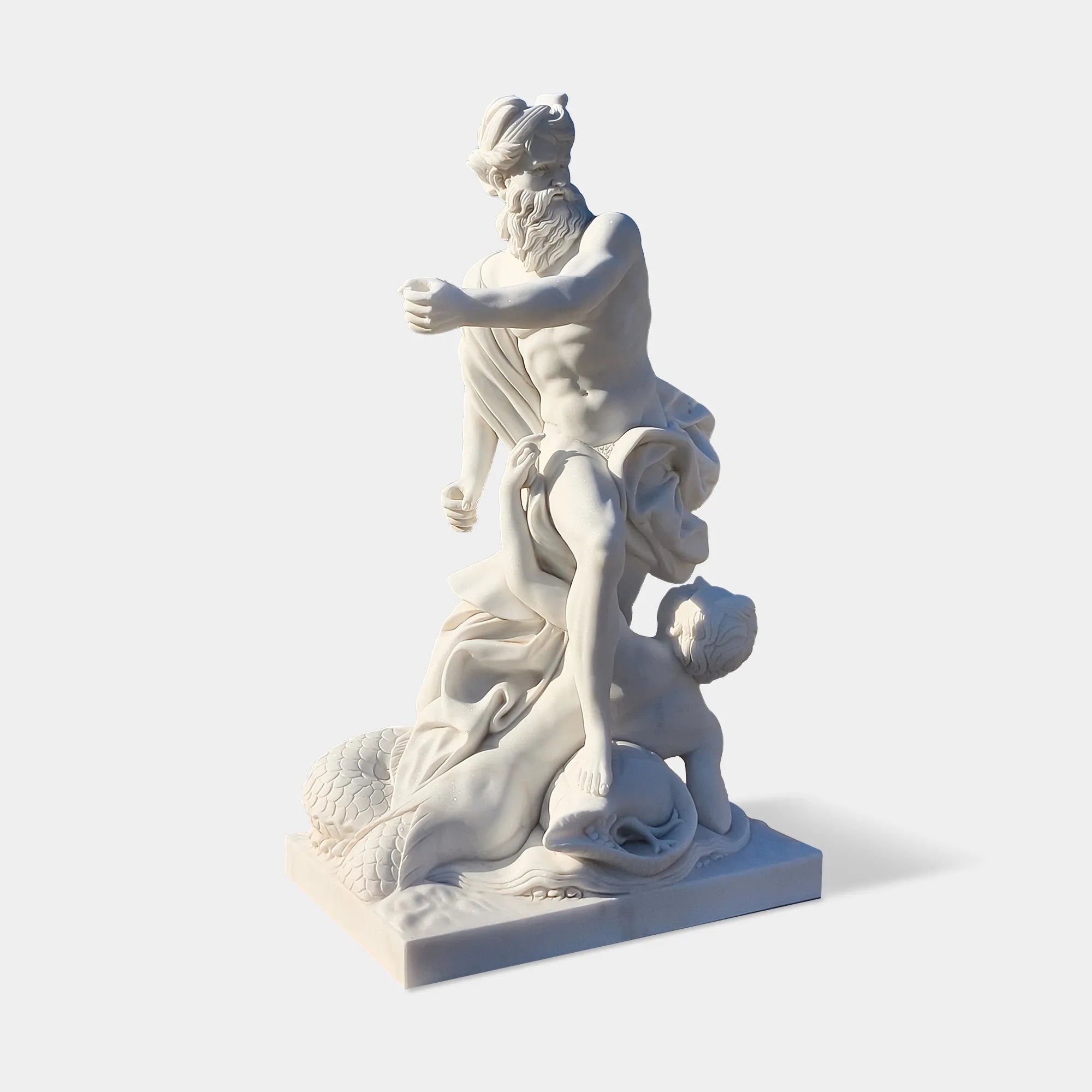 Poseidon Marble Statue in Classical Greek Style for Gardens.