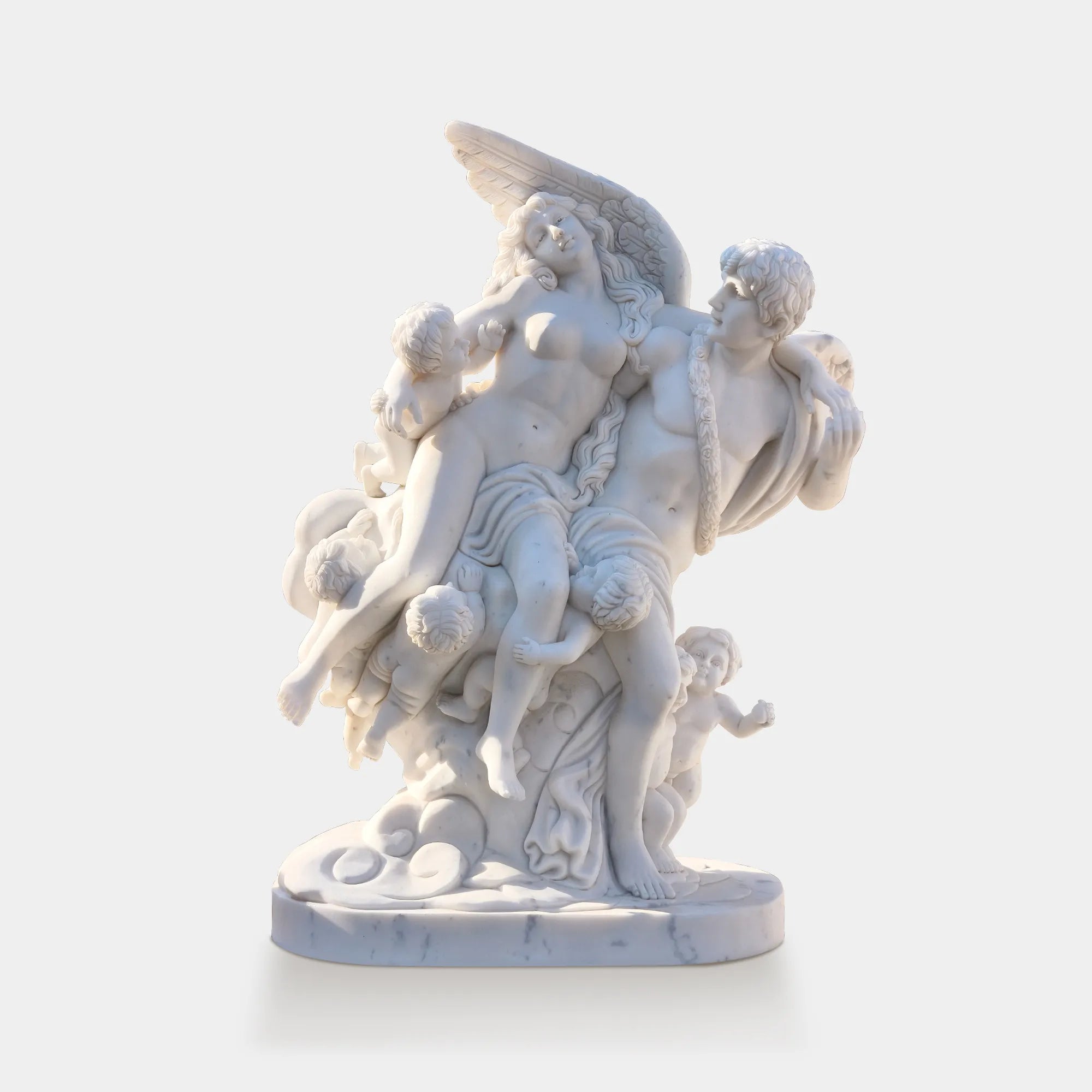 Angel and Lovers Marble Sculpture with Cherubs for Villas & Galleries.