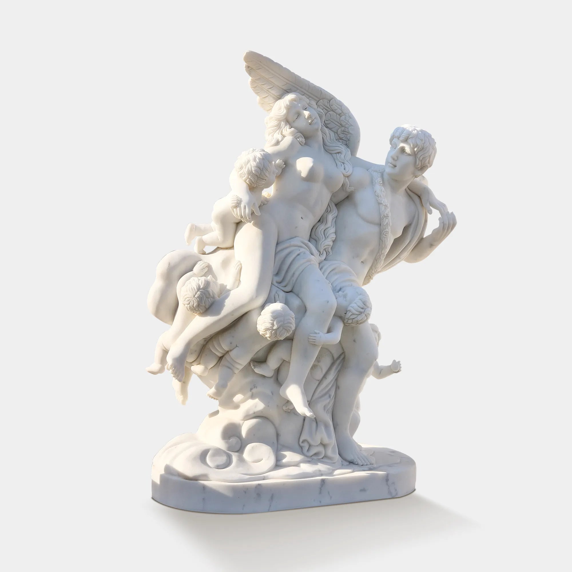 Angel and Lovers Marble Sculpture with Cherubs for Villas & Galleries.