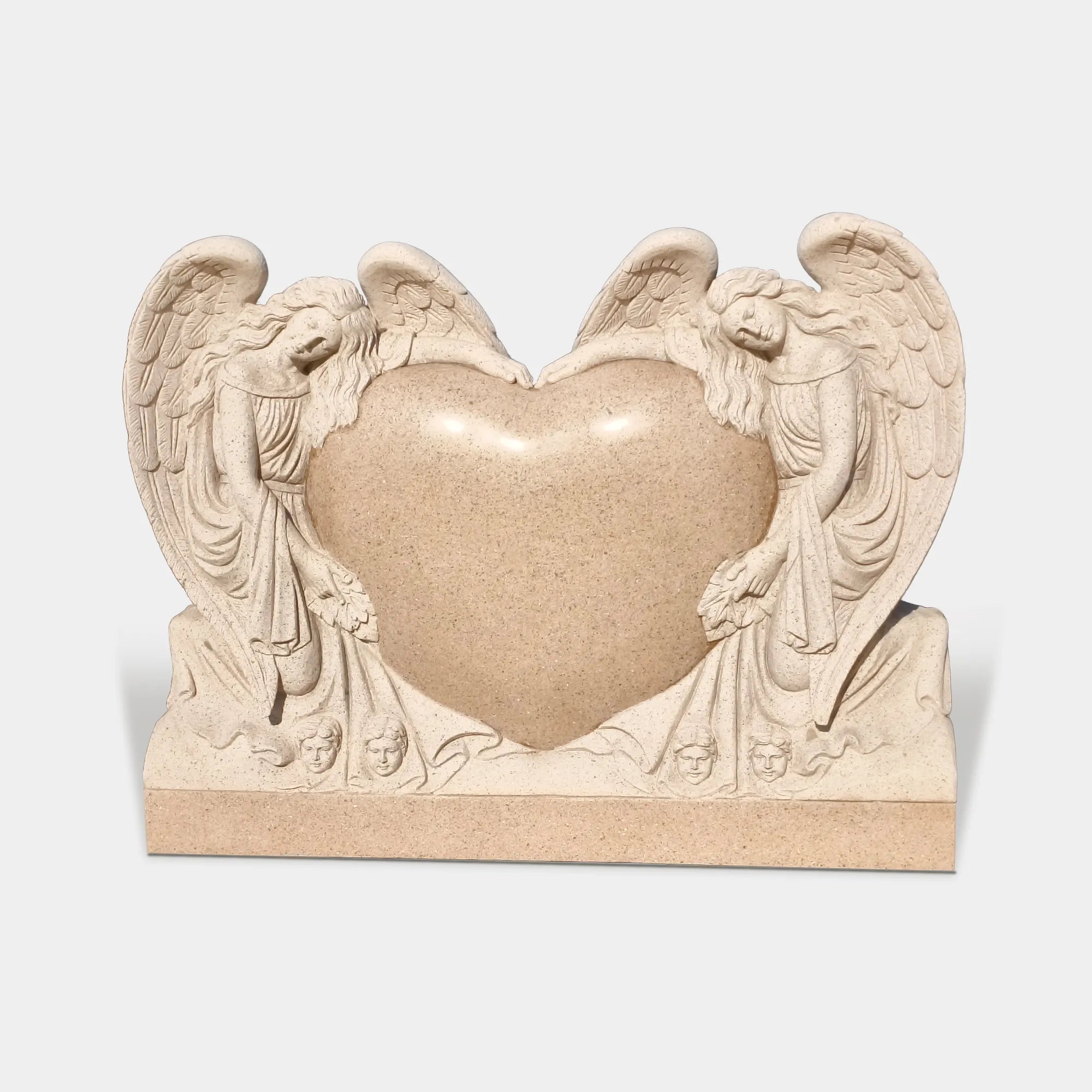 Double Angel Heart Marble Sculpture in Classical Design for Gardens and Cemeteries.