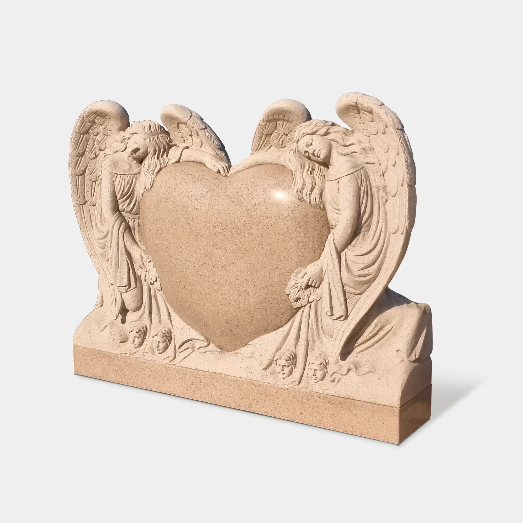 Double Angel Heart Marble Sculpture in Classical Design for Gardens and Cemeteries.