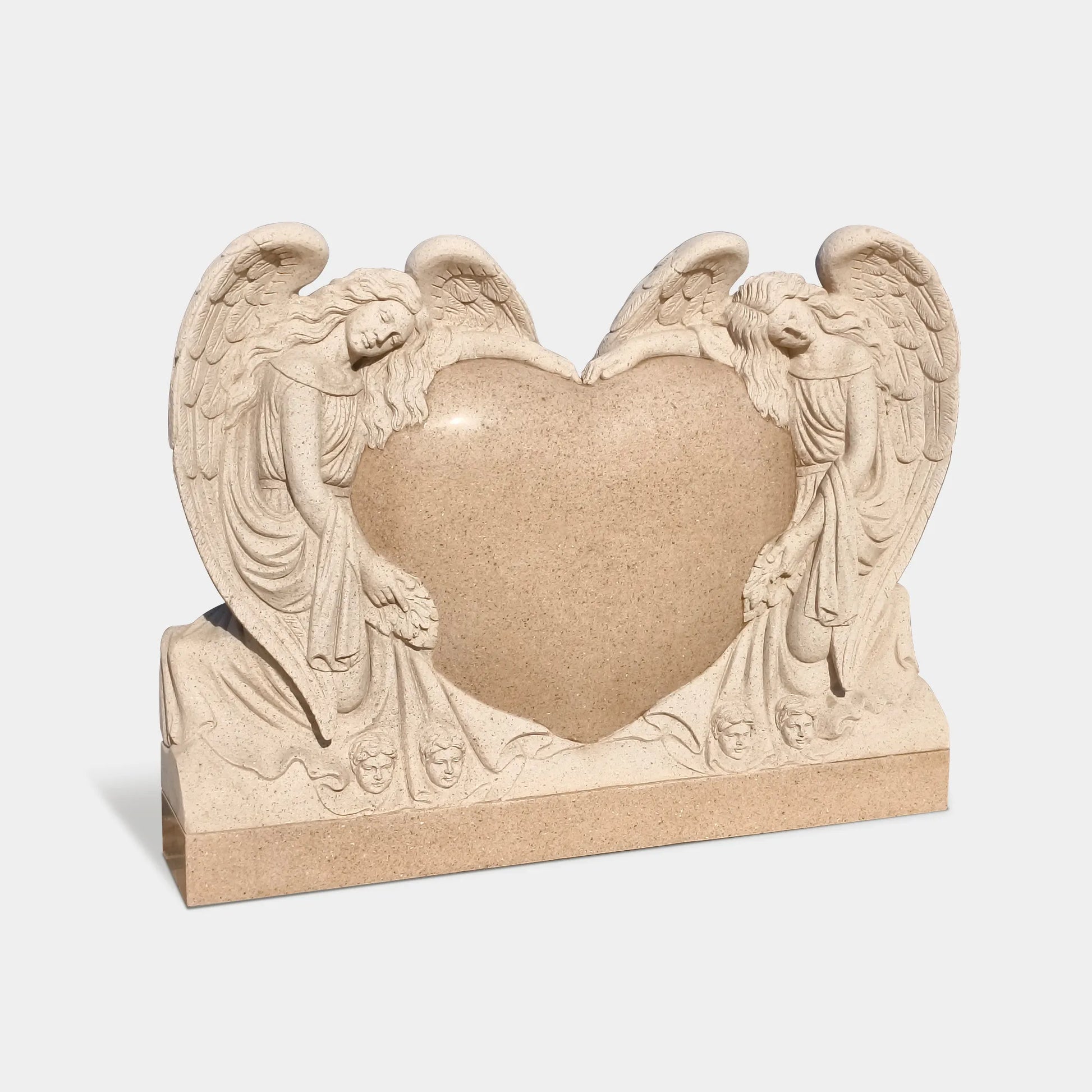 Double Angel Heart Marble Sculpture in Classical Design for Gardens and Cemeteries.