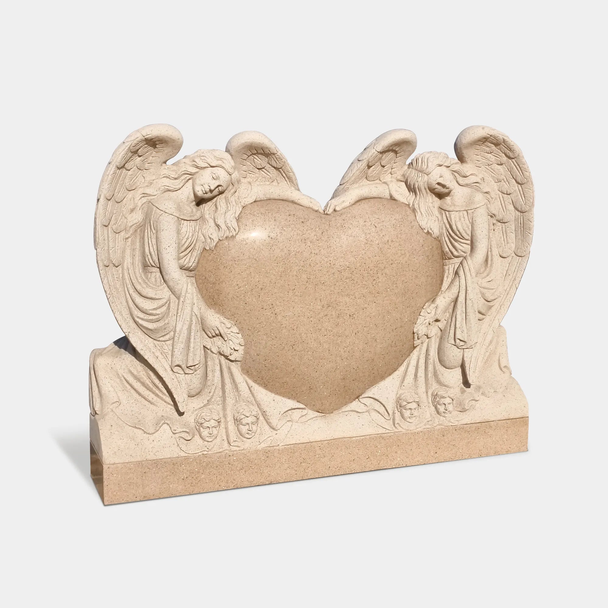 Double Angel Heart Marble Sculpture in Classical Design for Gardens and Cemeteries.