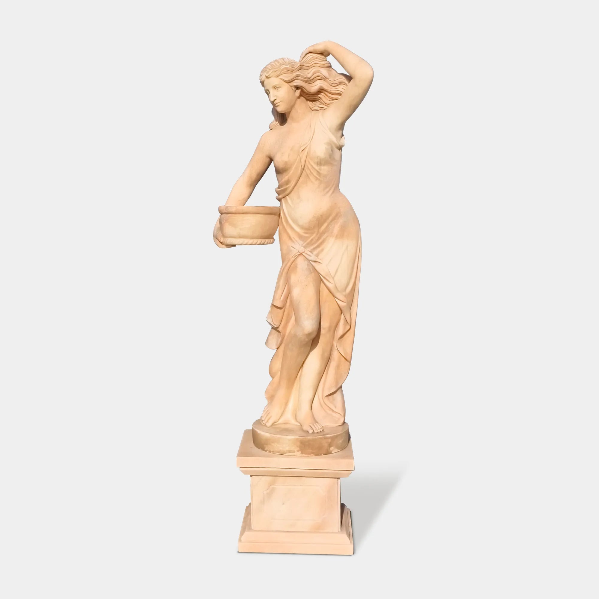 Greek woman marble sculpture with a classical design for gardens.