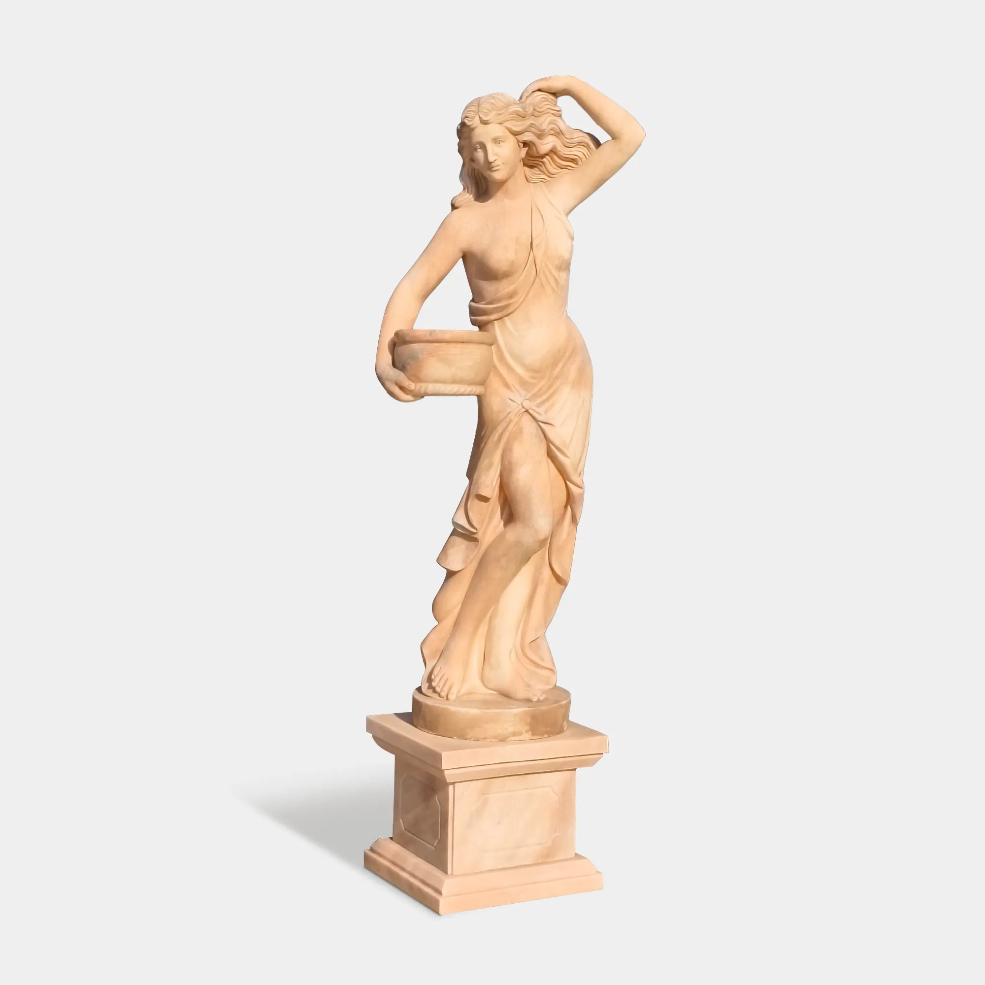 Greek woman marble sculpture with a classical design for gardens.