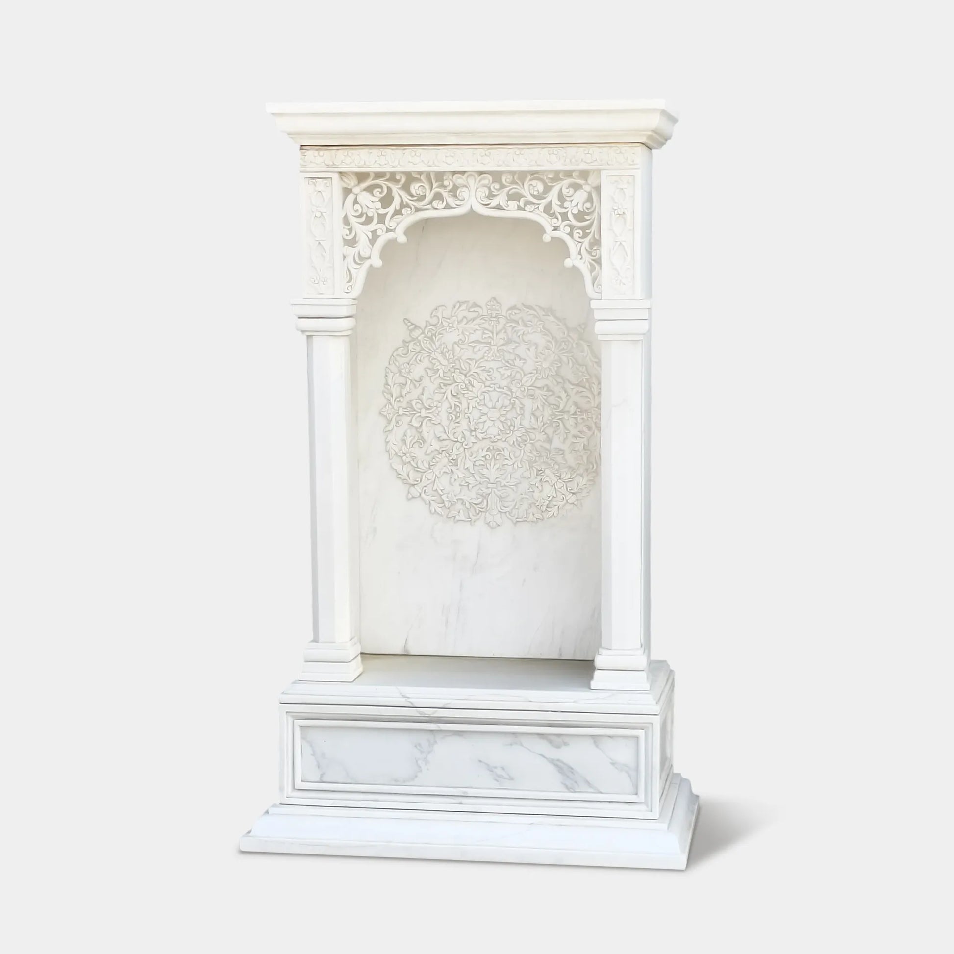 Elegant White Marble Niche Sculpture with Hand-Carved Floral Relie for Villas