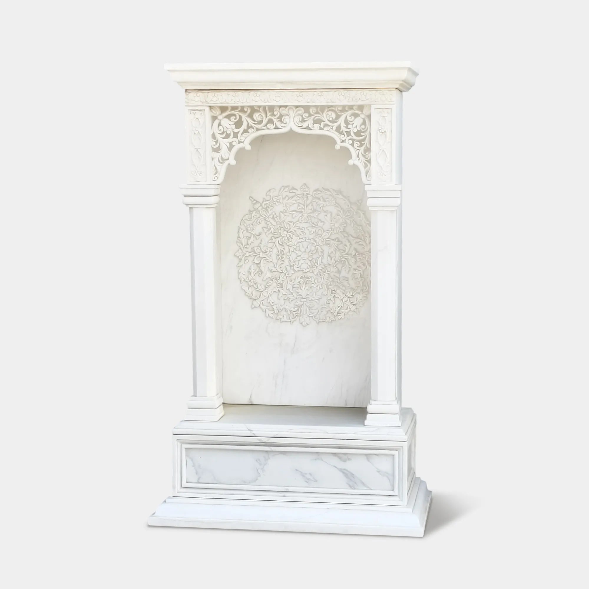 Elegant White Marble Niche Sculpture with Hand-Carved Floral Relie for Villas