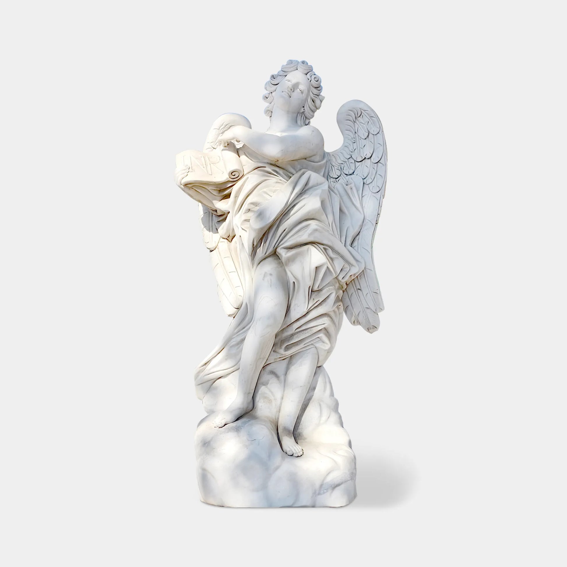 Angel Statue Holding a Scroll in Marble for Gardens