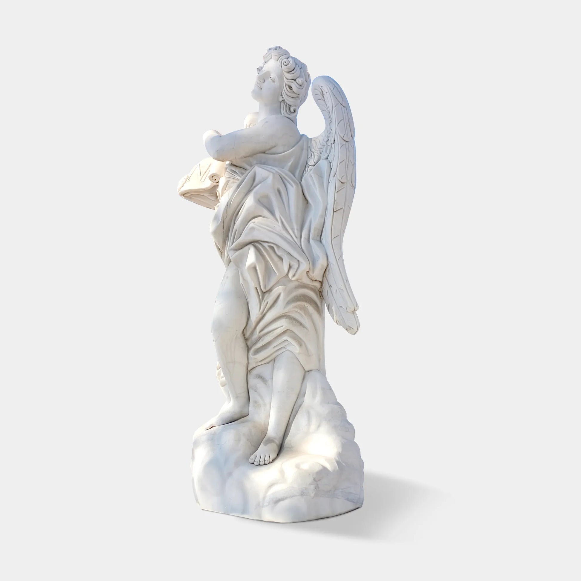 Angel Statue Holding a Scroll in Marble for Gardens