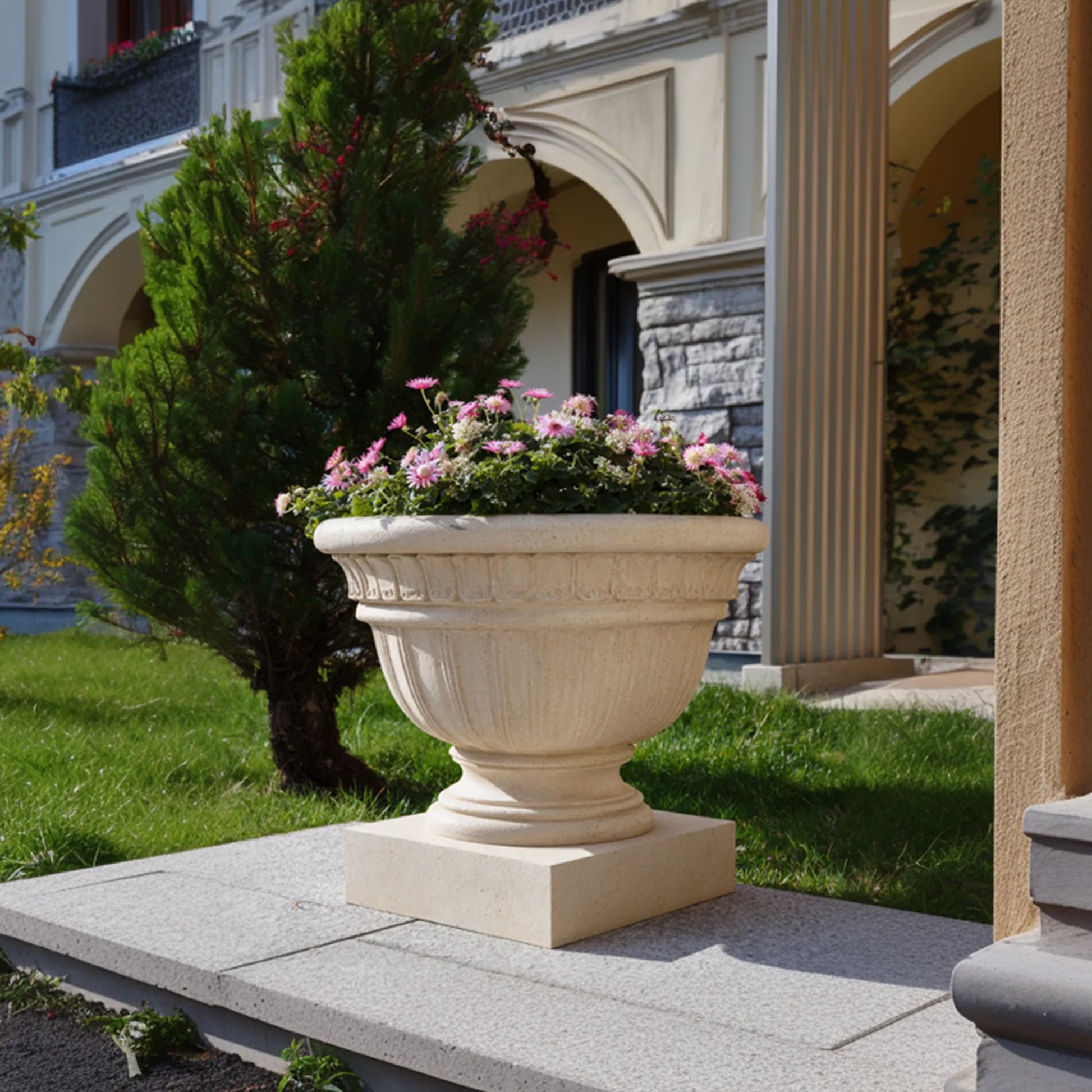 Classical Marble Planter in Minimalist Design for Gardens