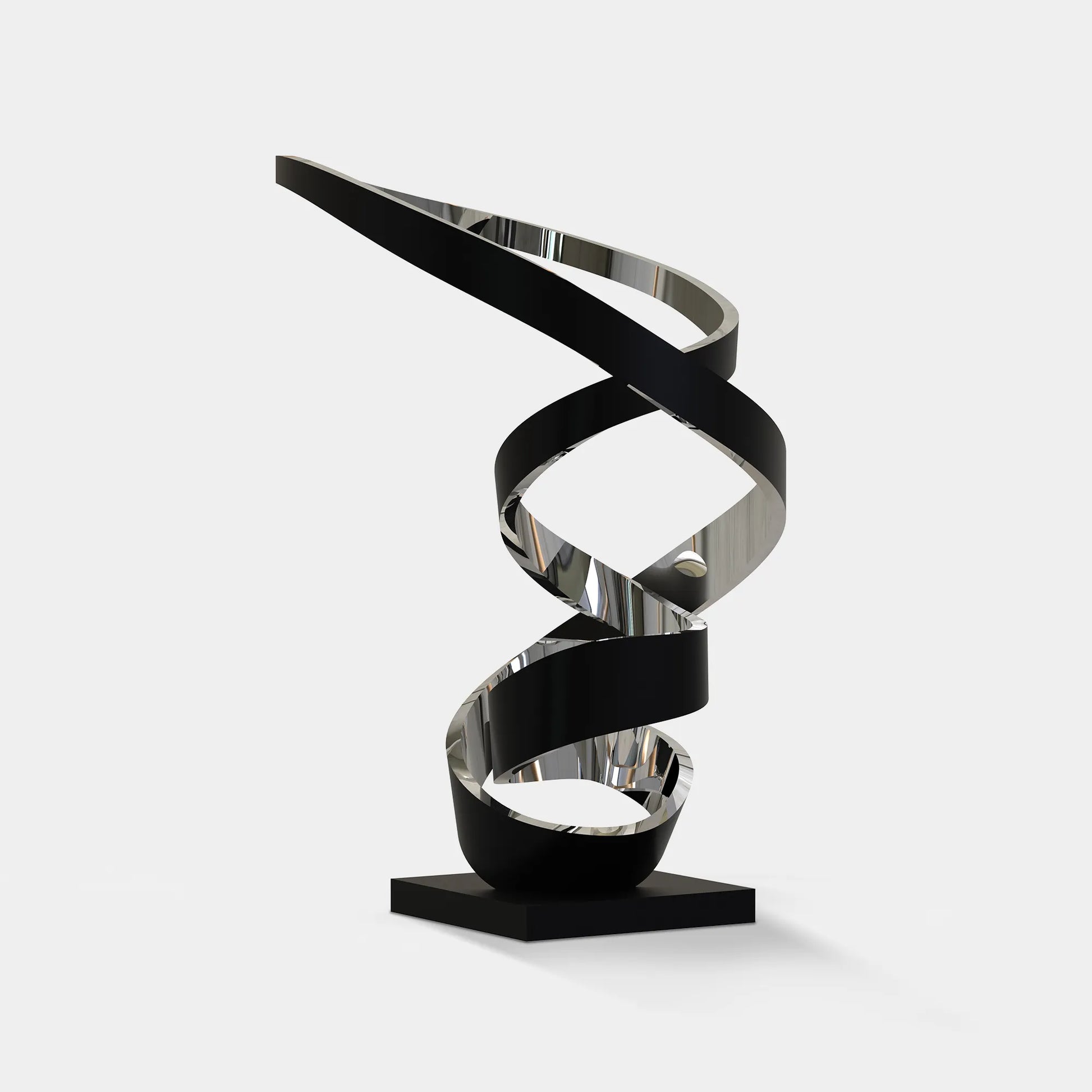 Modern spiral sculpture with black and silver finish for luxury villas and modern spaces.