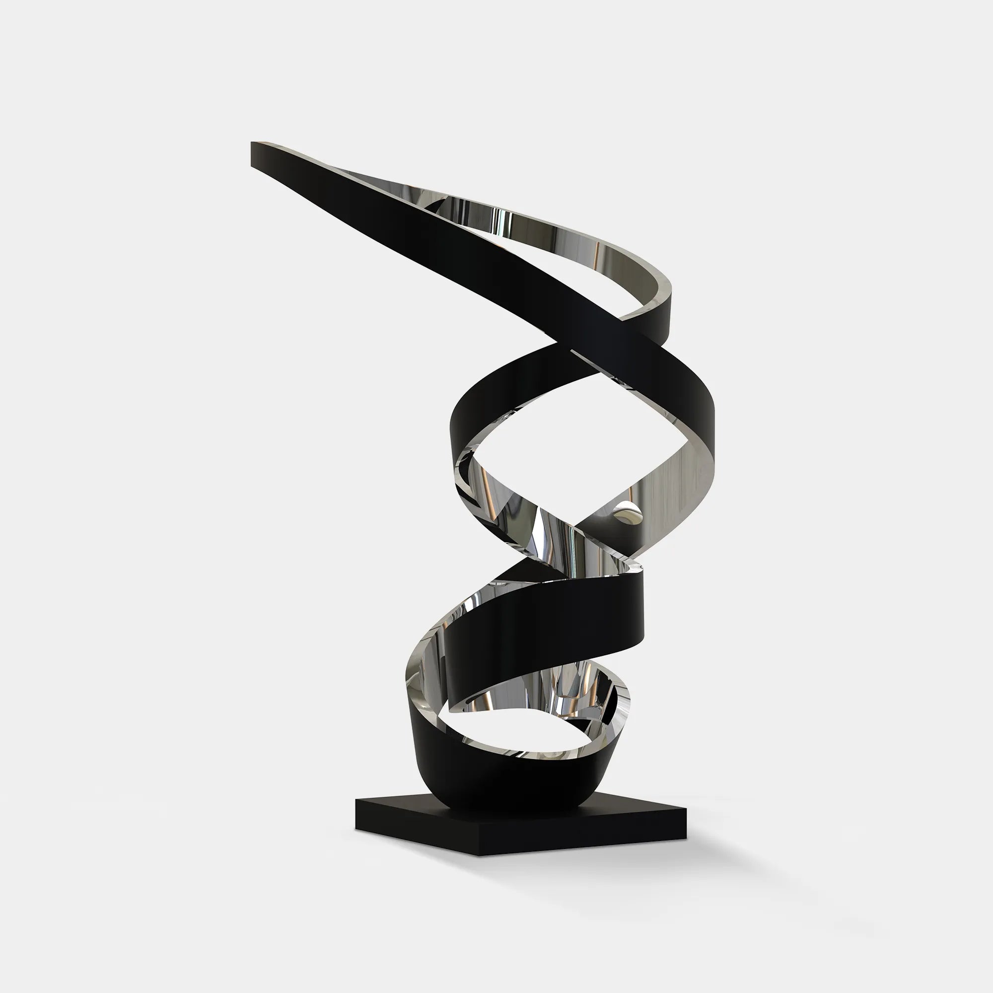 Modern spiral sculpture with black and silver finish for luxury villas and modern spaces.