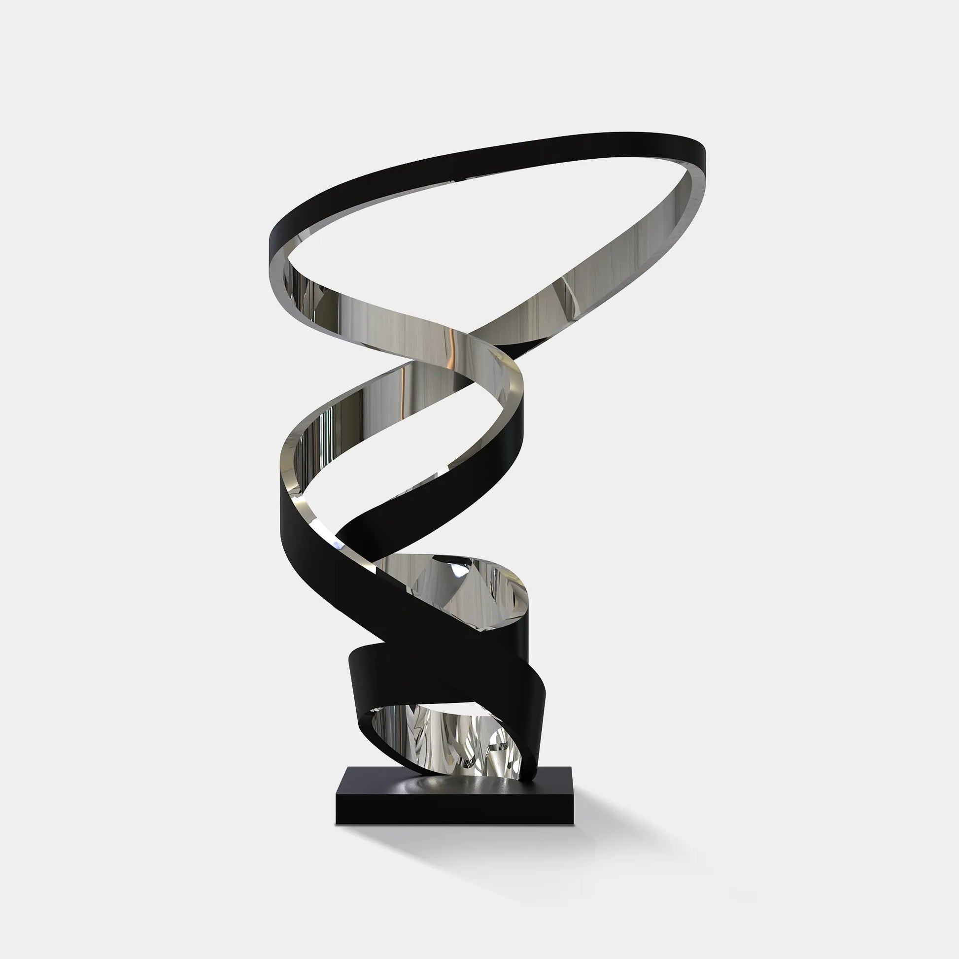 Modern spiral sculpture with black and silver finish for luxury villas and modern spaces.