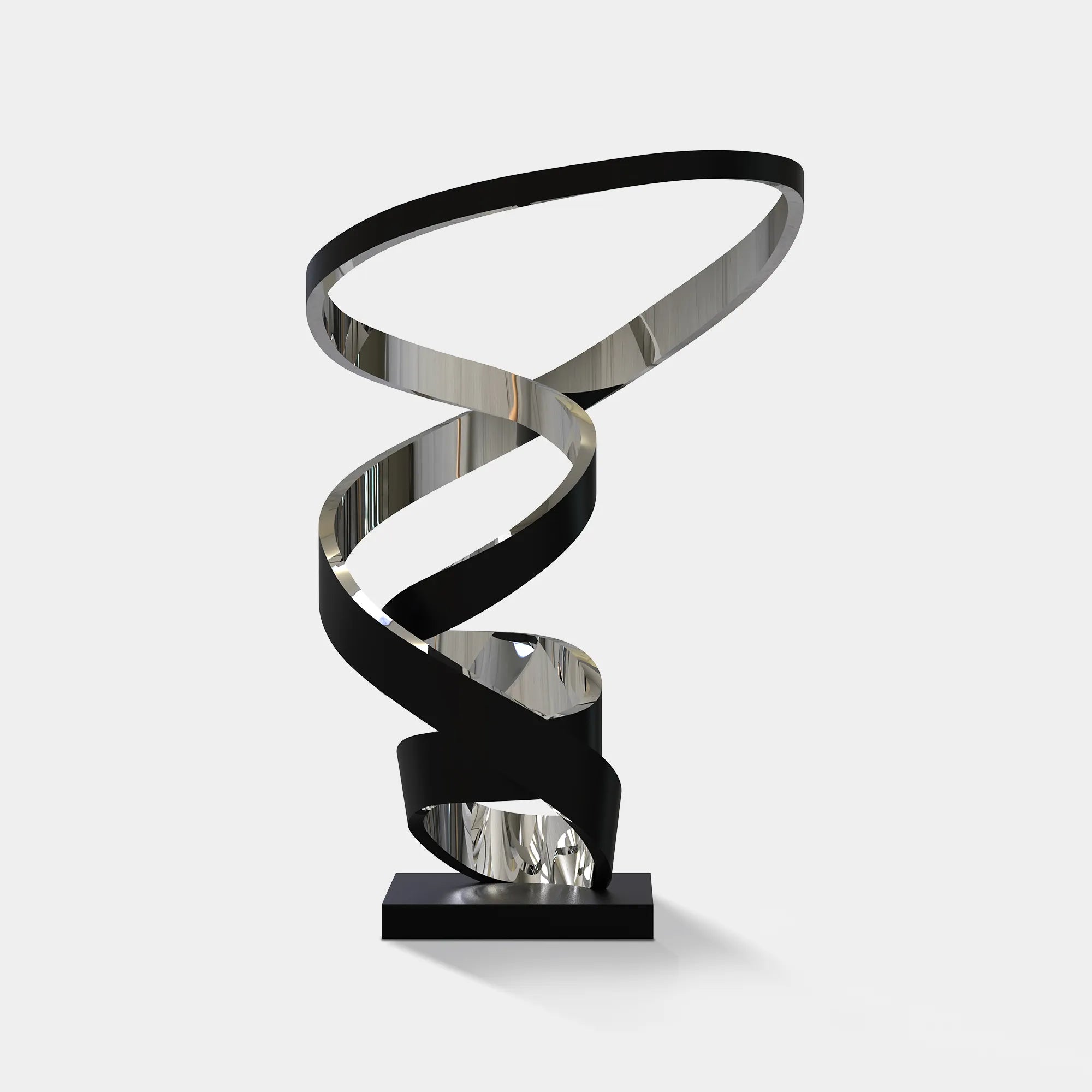 Modern spiral sculpture with black and silver finish for luxury villas and modern spaces.