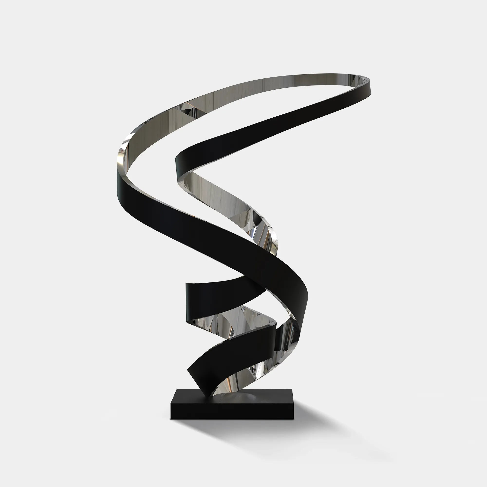 Modern spiral sculpture with black and silver finish for luxury villas and modern spaces.