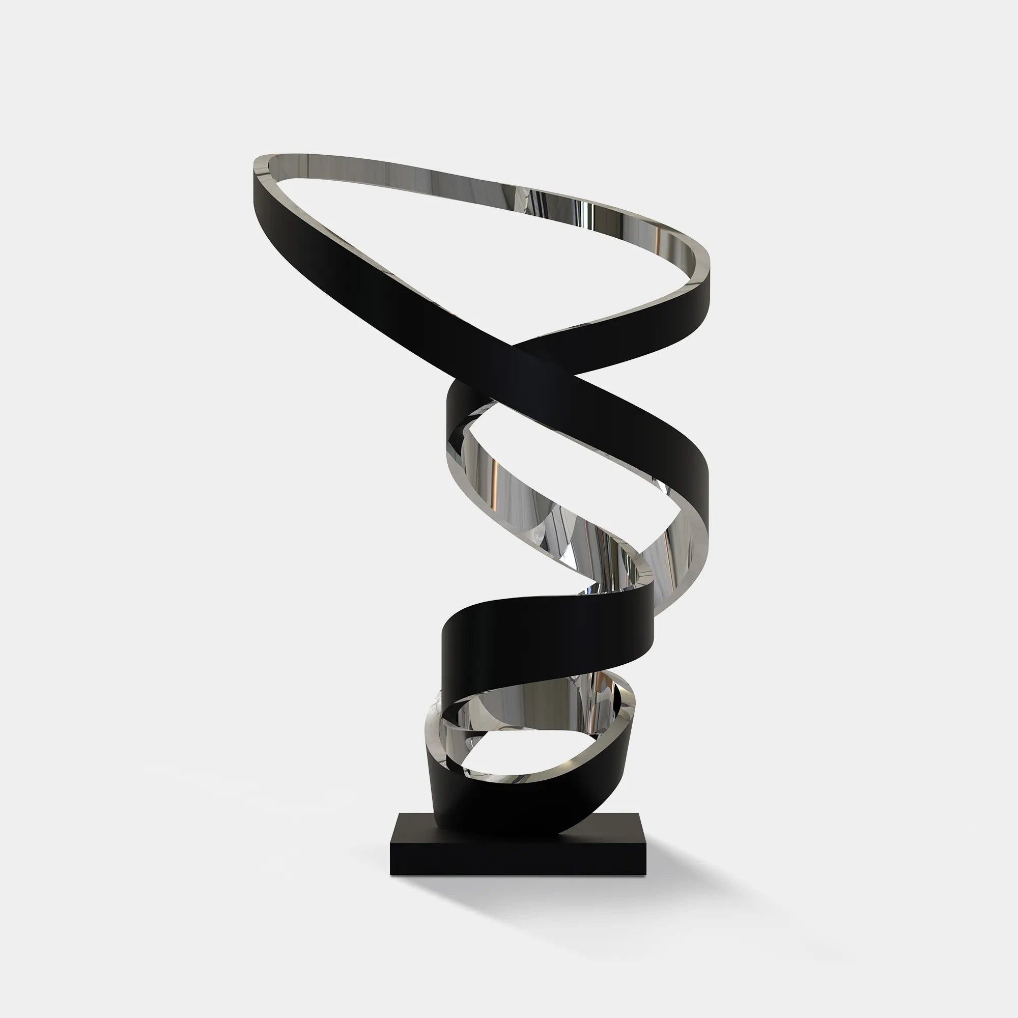 Modern spiral sculpture with black and silver finish for luxury villas and modern spaces.