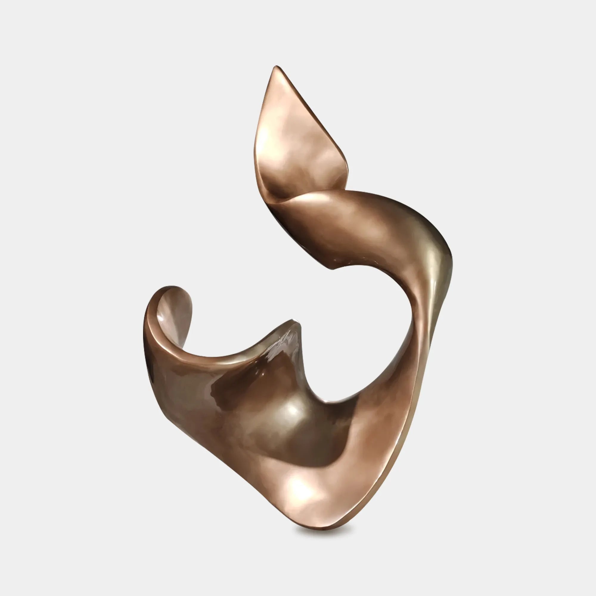 Abstract sculpture in stainless steel with a flowing form for art galleries.