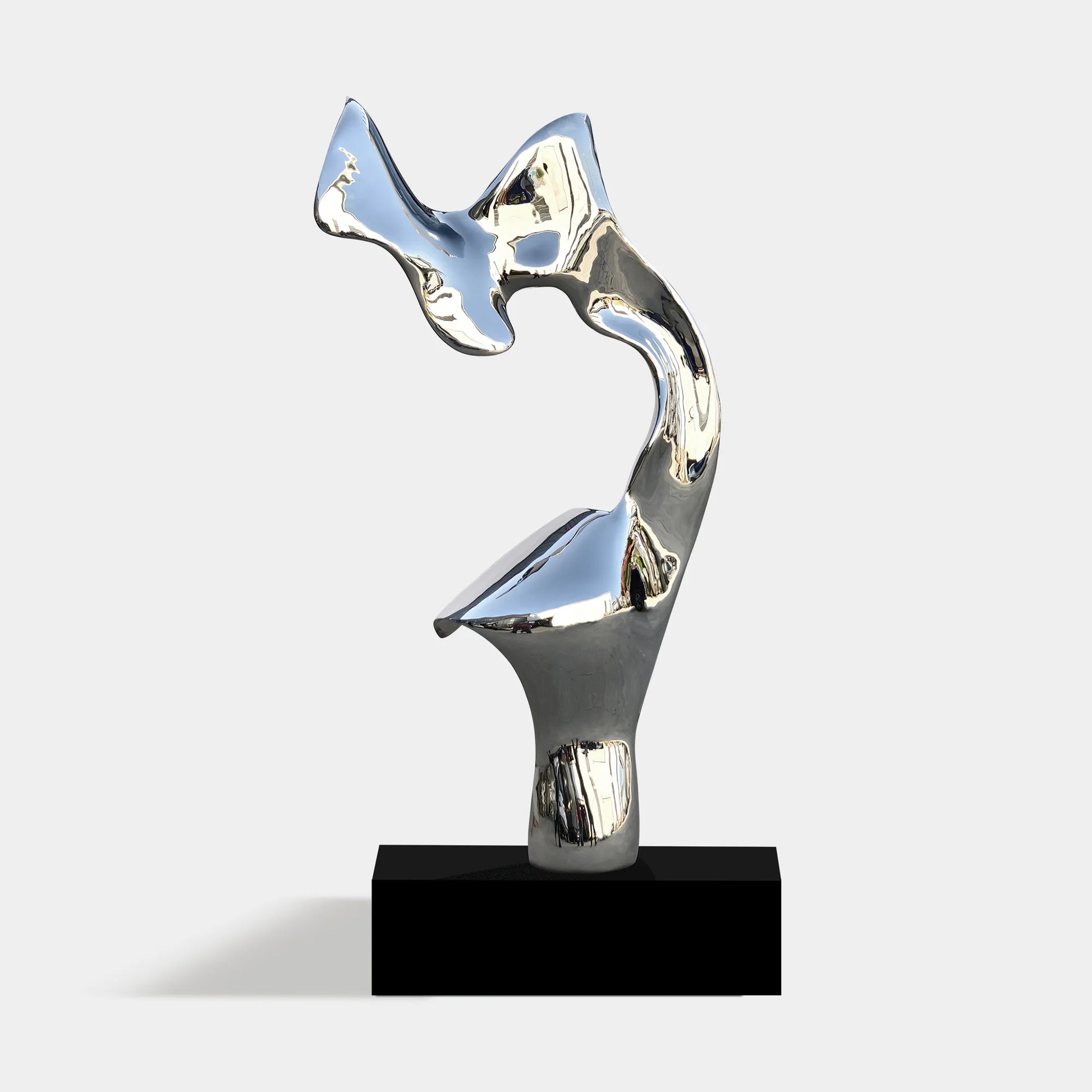 Abstract stainless steel sculpture with modern design for for indoor spaces.