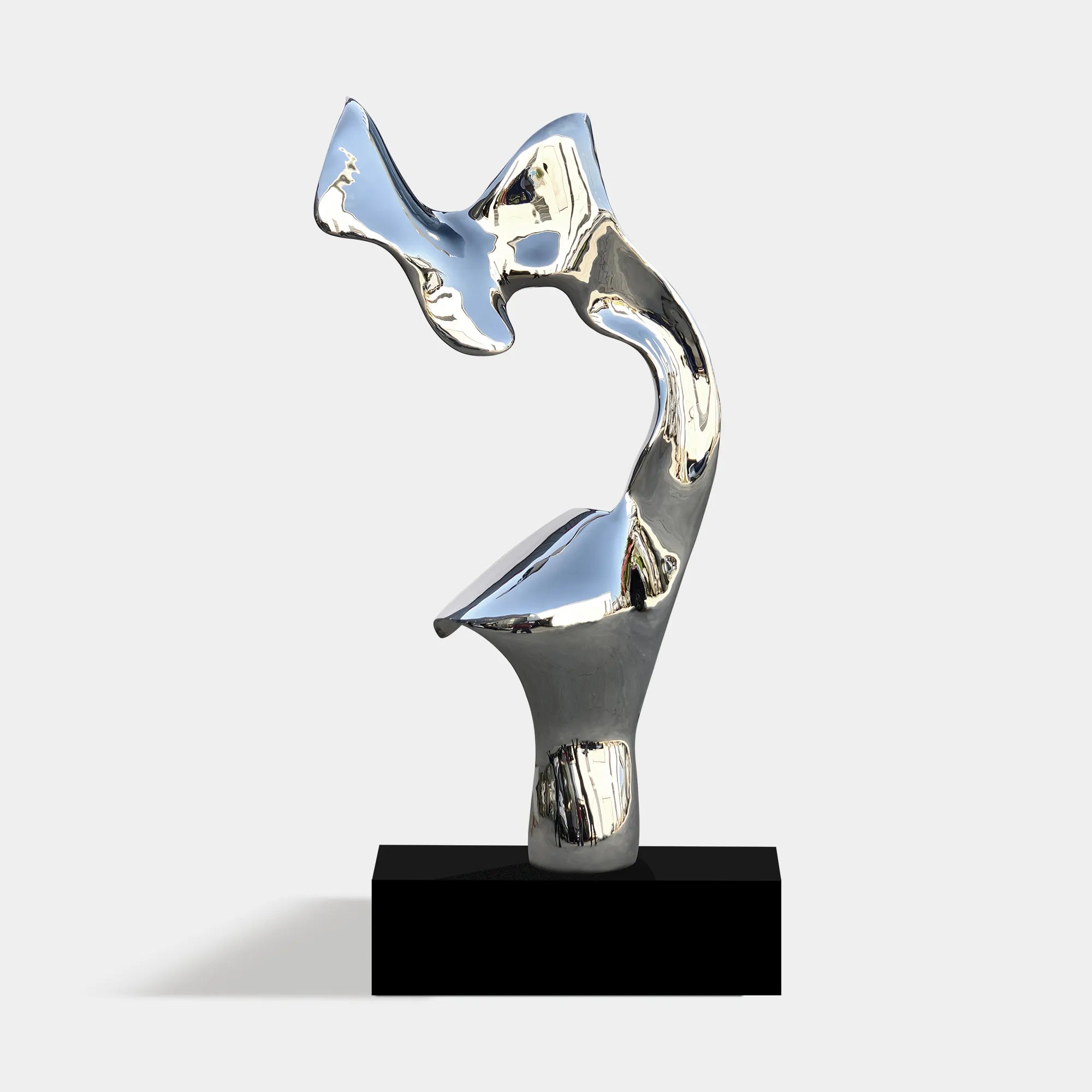 Abstract stainless steel sculpture with modern design for for indoor spaces.