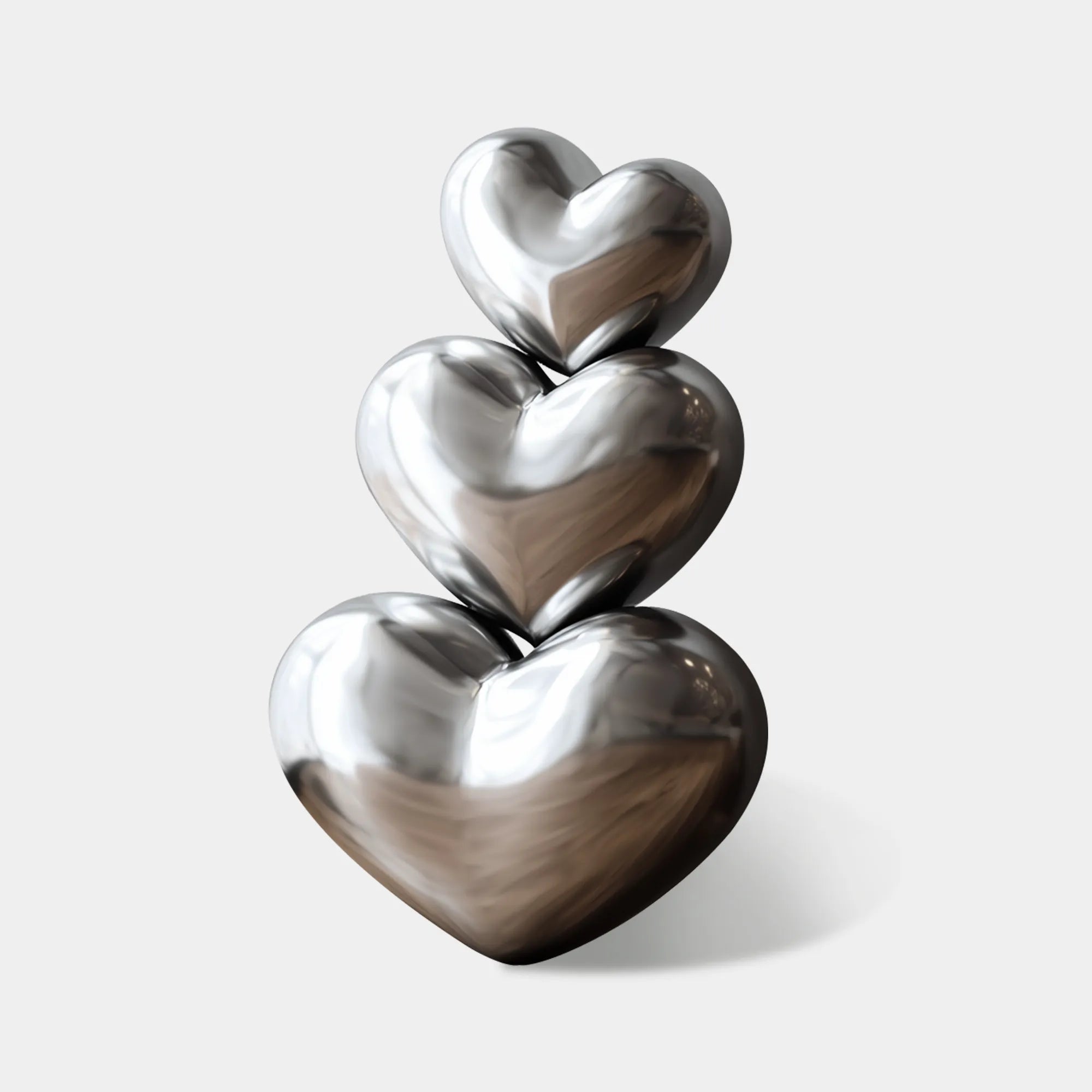 DVS Three Hearts Sculpture in Polished Stainless Steel for Modern Interiors and Art Galleries DS010