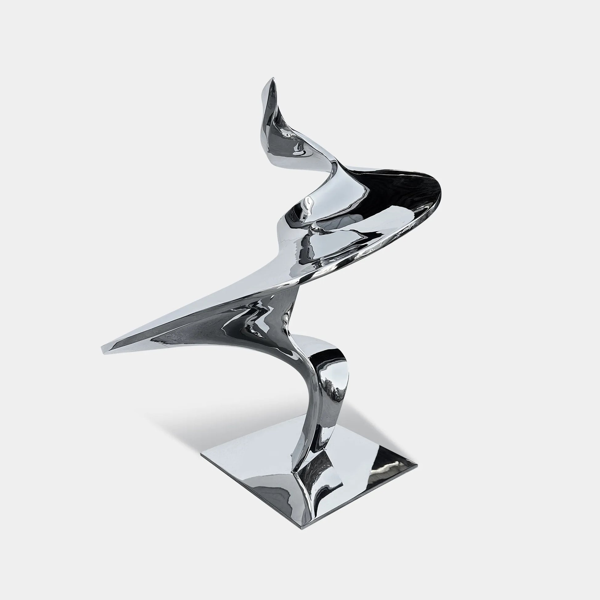 Abstract stainless steel sculpture with fluid, flowing curves and polished mirror surface for luxury villas, modern plazas, and contemporary art galleries.