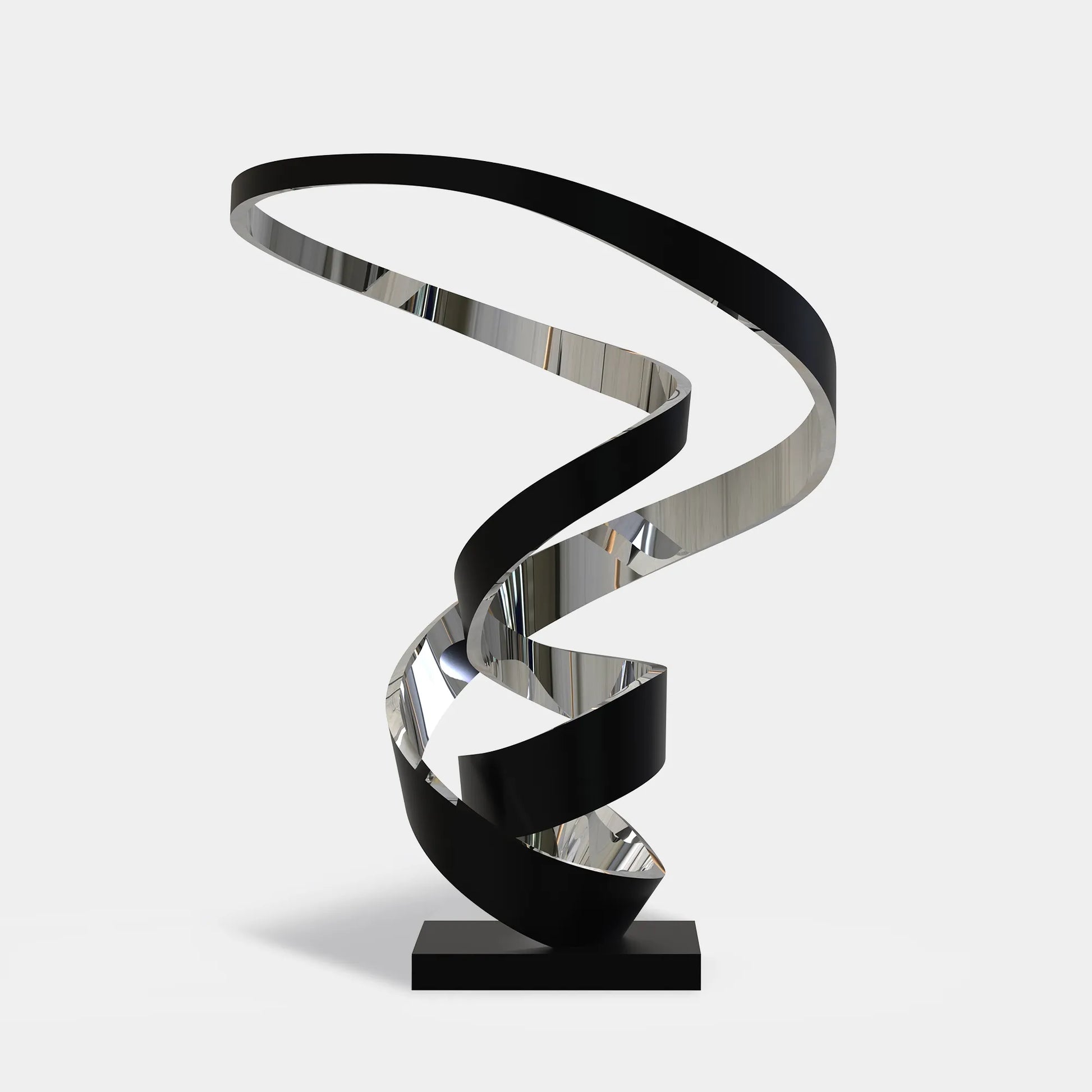 Modern spiral sculpture with black and silver finish for luxury villas and modern spaces.