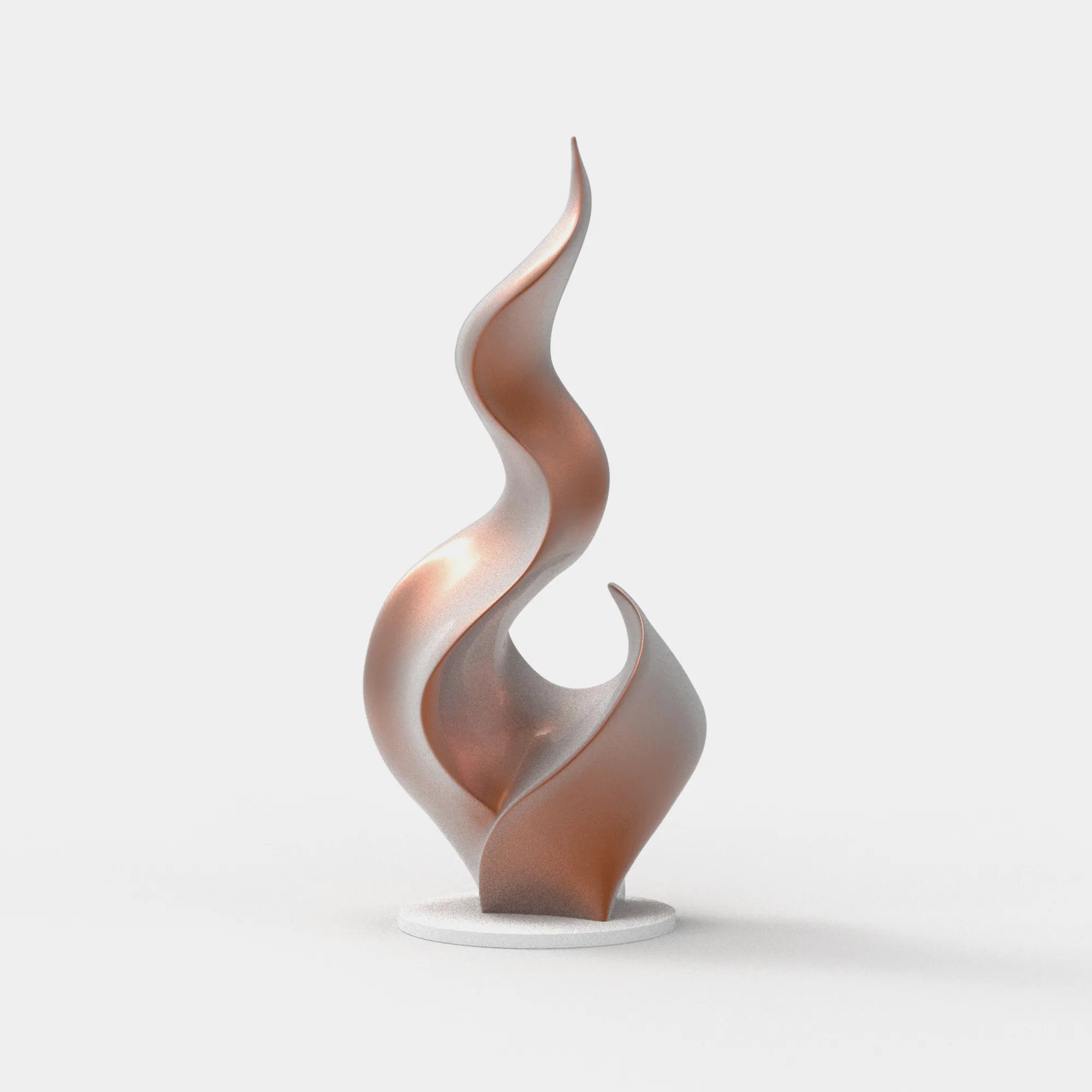 Abstract stainless steel sculpture with flame-liked form design for modern interiors.
