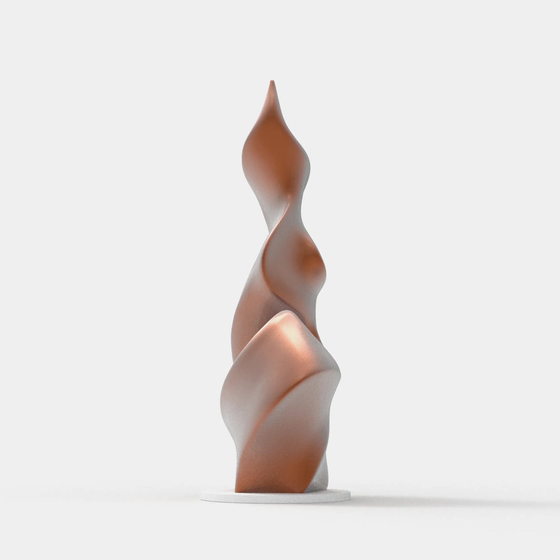 Abstract stainless steel sculpture with flame-liked form design for modern interiors.