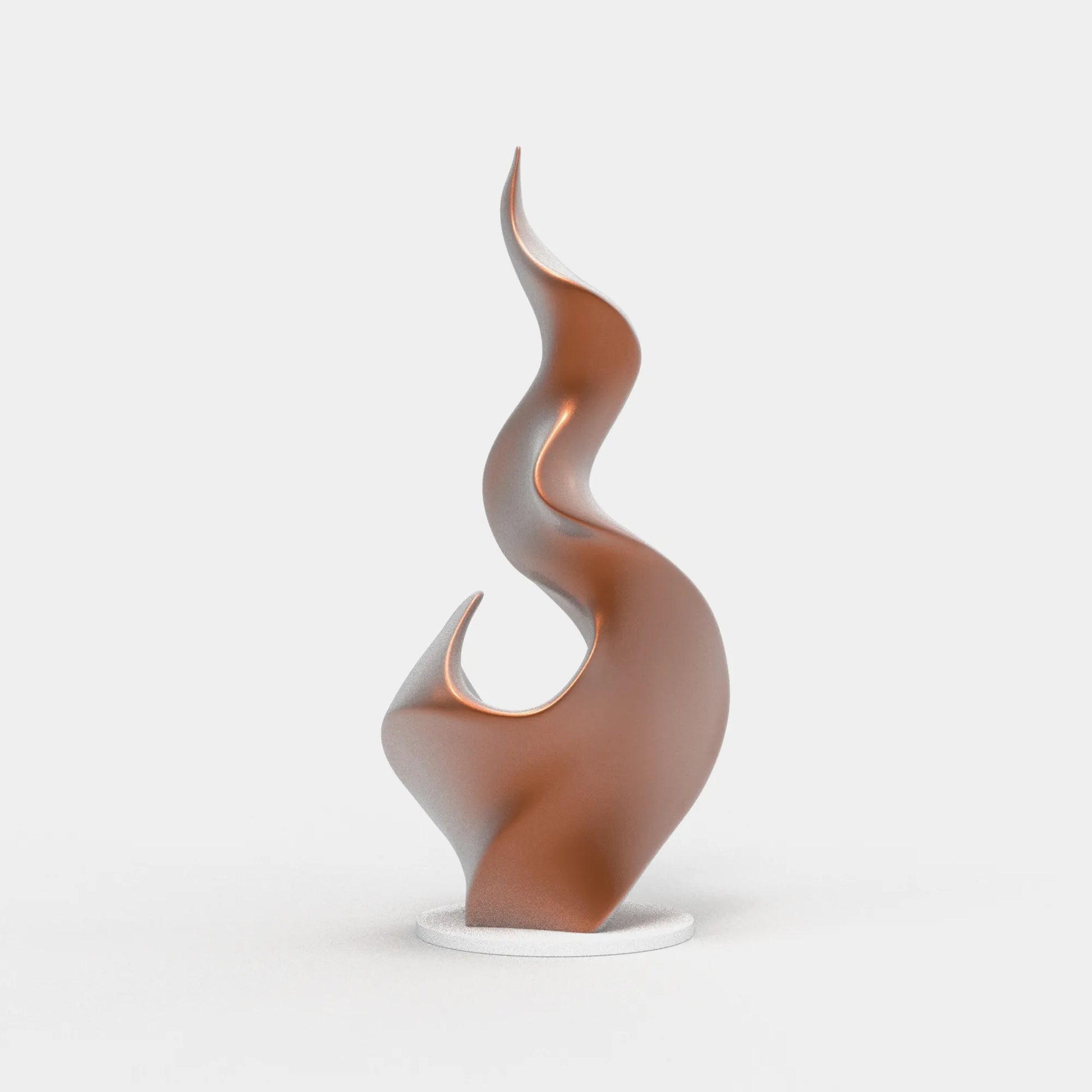 Abstract stainless steel sculpture with flame-liked form design for modern interiors.