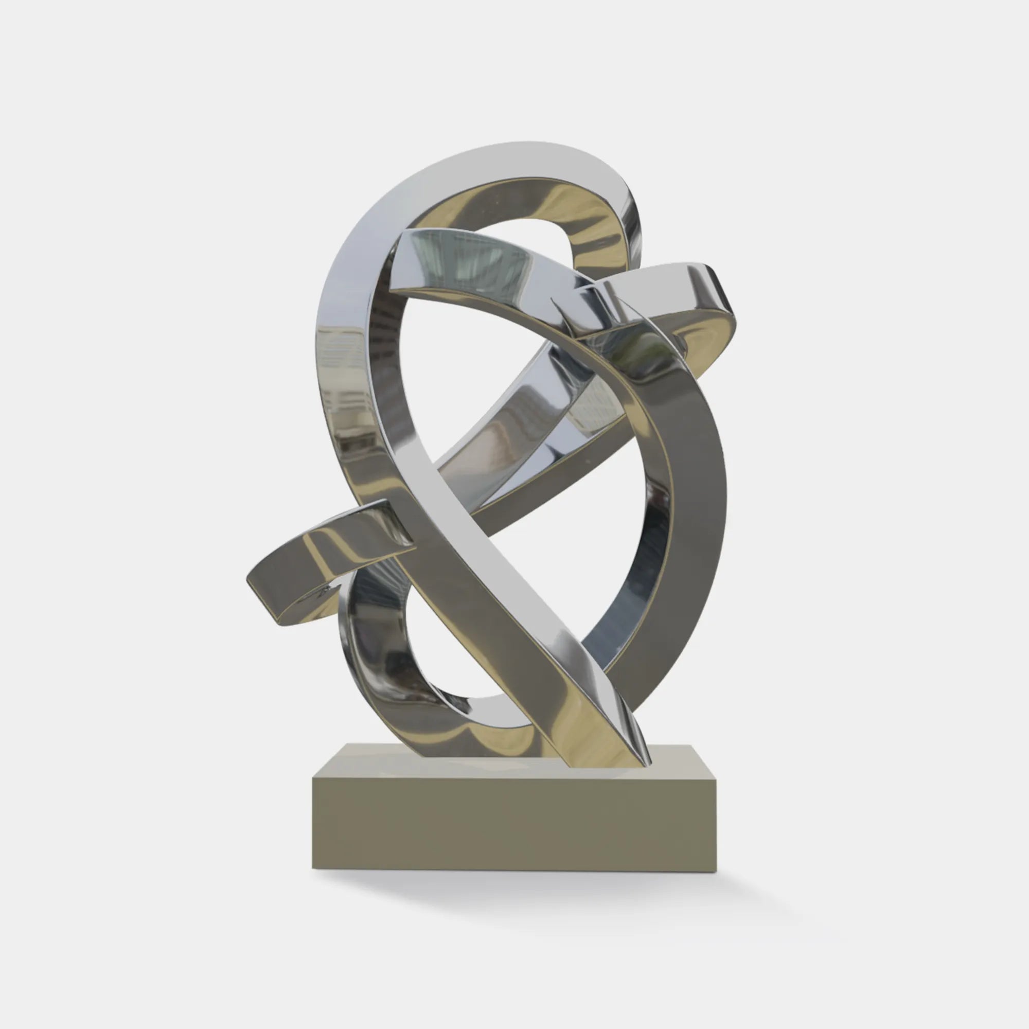 Abstract stainless steel sculpture with interwoven loop design for villas, hotels, and public spaces.