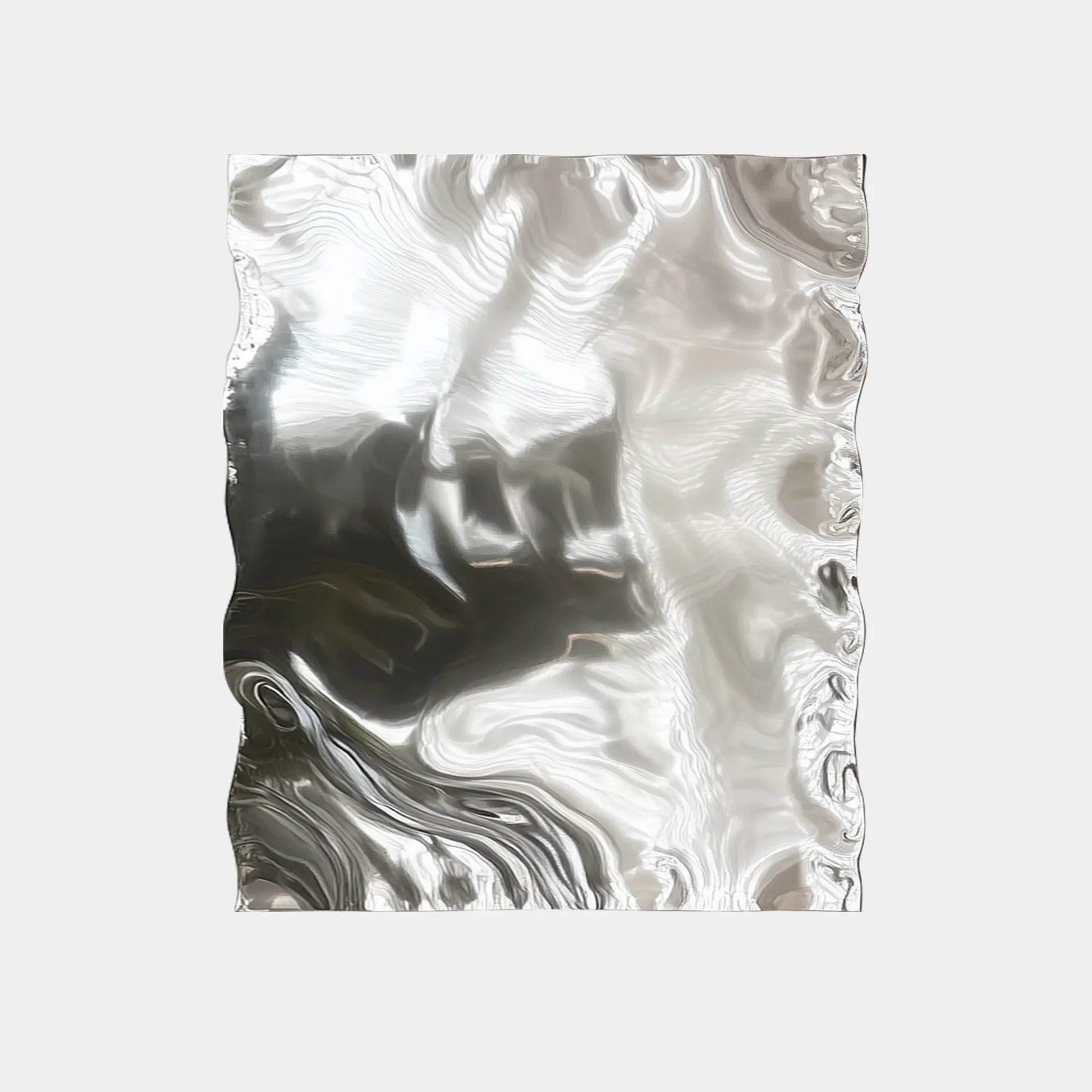 Modern silver stainless steel wall sculpture with ripple effect design for homes, offices, and luxury interiors.