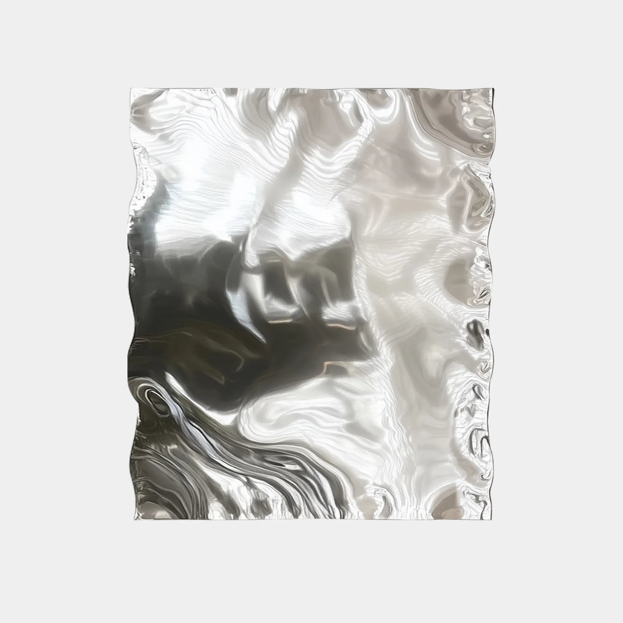 Modern silver stainless steel wall sculpture with ripple effect design for homes, offices, and luxury interiors.