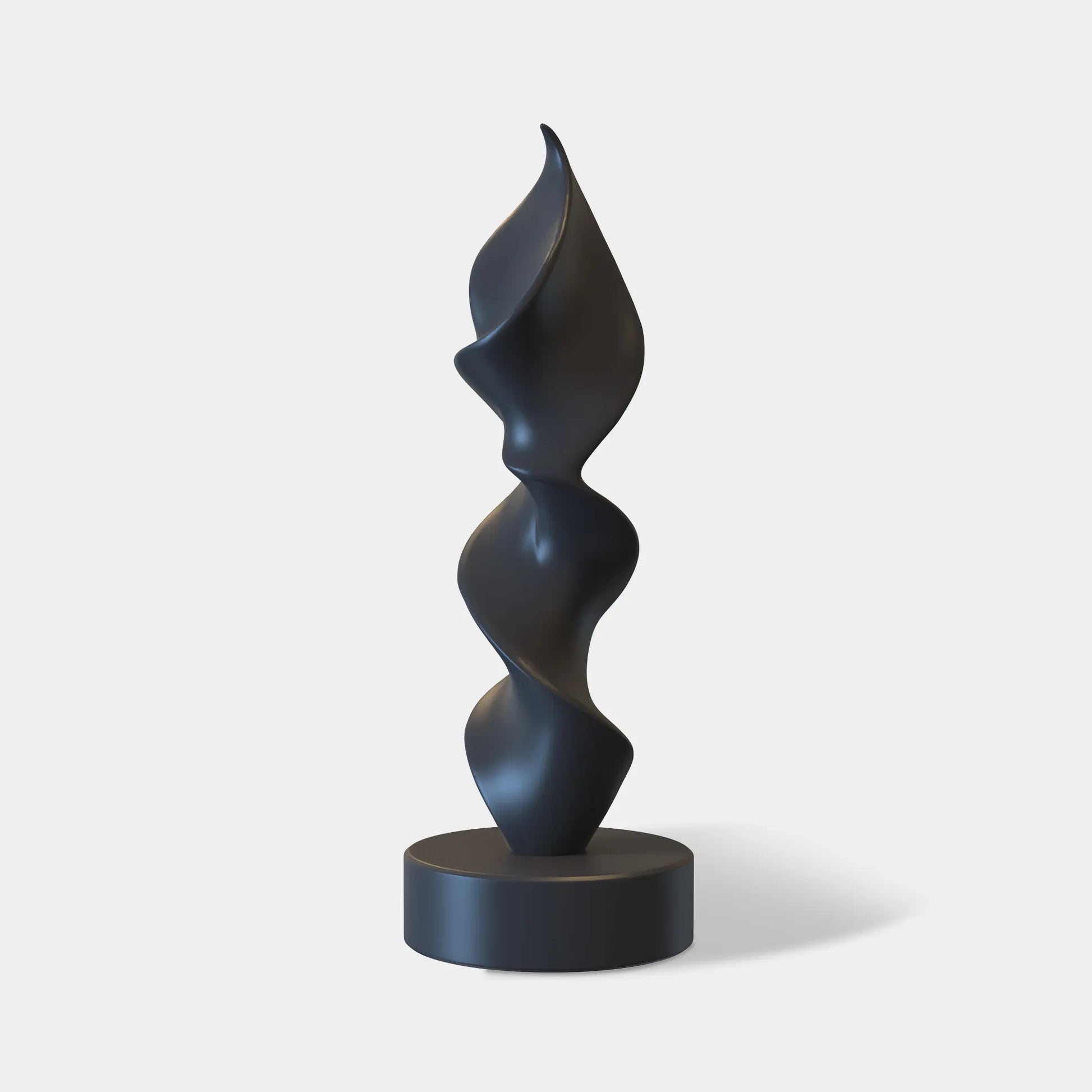 Black abstract sculpture in stainless steel with modern design for luxury interiors. 